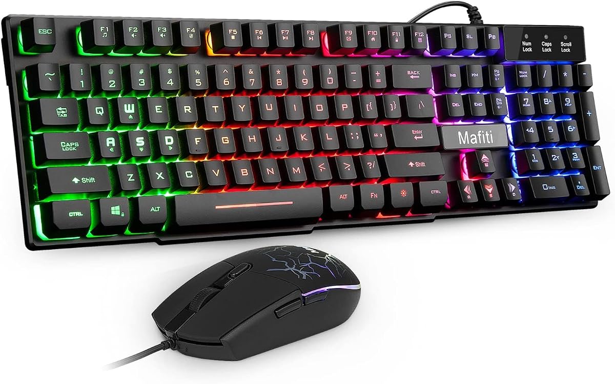 mafiti RK101 Combo de teclado y ratón para ordenador con cable | Retroiluminación RGB, teclado USB, ordenador portátil Mac, oficina de juegos