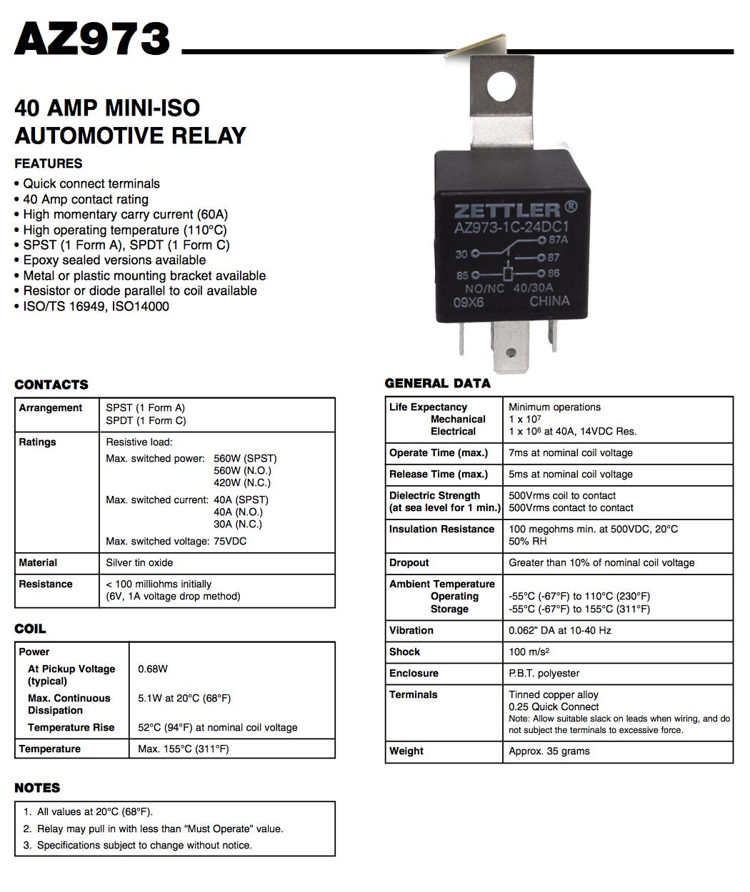 AZ973-1C-24DC1 Electromechanical Automotive 24 V Relay (Pack of 2)