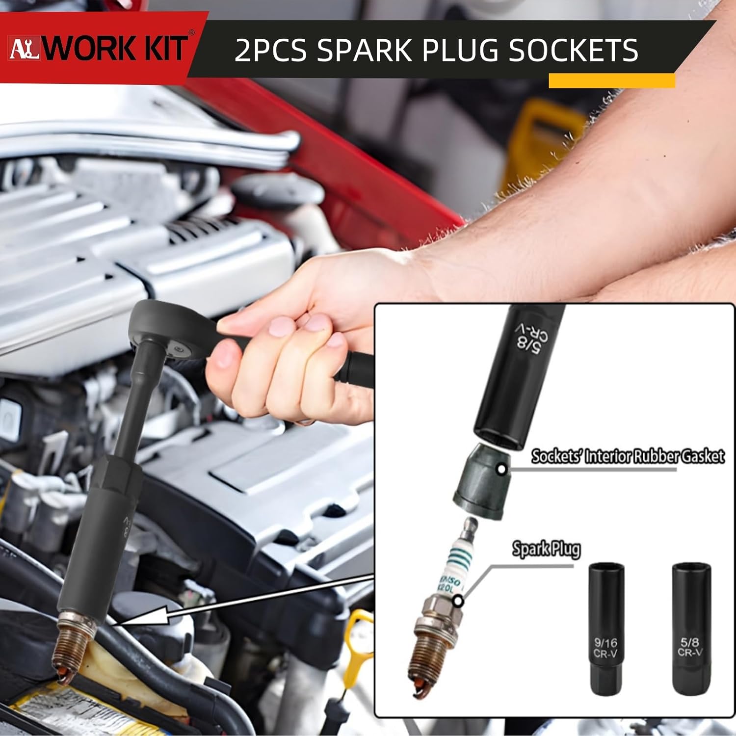 Mechanics Tool Set 111Pcs, Metric(8-15mm) & SAE(5/16"-3/4") Socket Set, CR-V Deep & Shallow Socket Kit with Quick Release Ratchet, Drive Adapters, Universal Joint, Hex Key Set & Bit Set