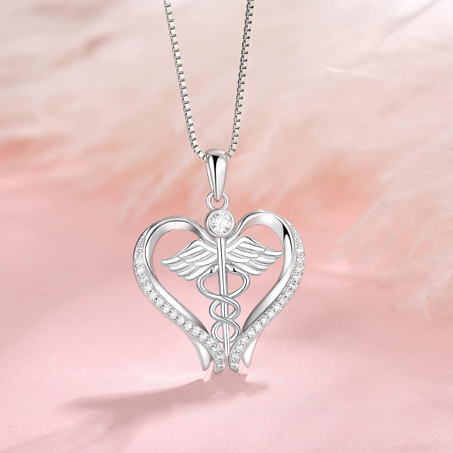 STARCHENIE Caduceus Pendant Necklace 925 Sterling Silver Heart Angel Wings Nurse Jewelry Gifts for Doctor Graduation Medical Student - Image 3