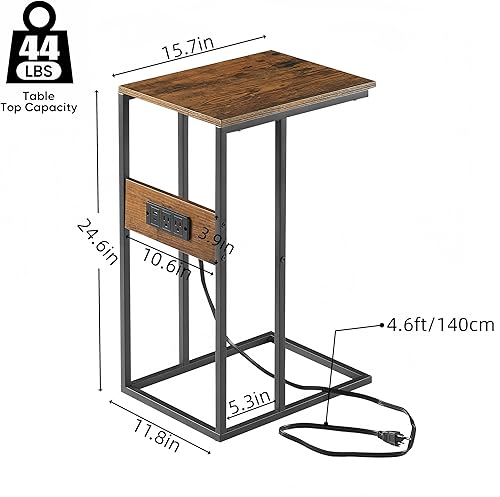 Miniatura 3 de BUDOME Mesa auxiliar en forma de C con estación de carga, mesa auxiliar con tomas, mesa de sofá con puertos USB C, mesa C con superficie premium y