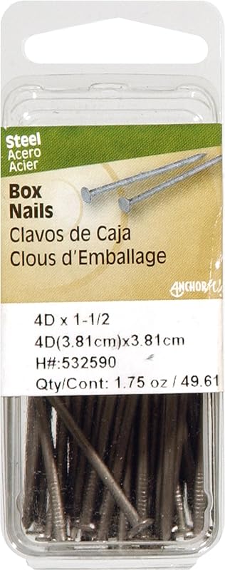 Bright Box Framing Nails for Wood for Framing #14 x 1-1/2", 1.75 oz | Slim shank, flat head, sharp point, for light interior carpentry, trim, paneling, woodworking, unplated steel, dry use