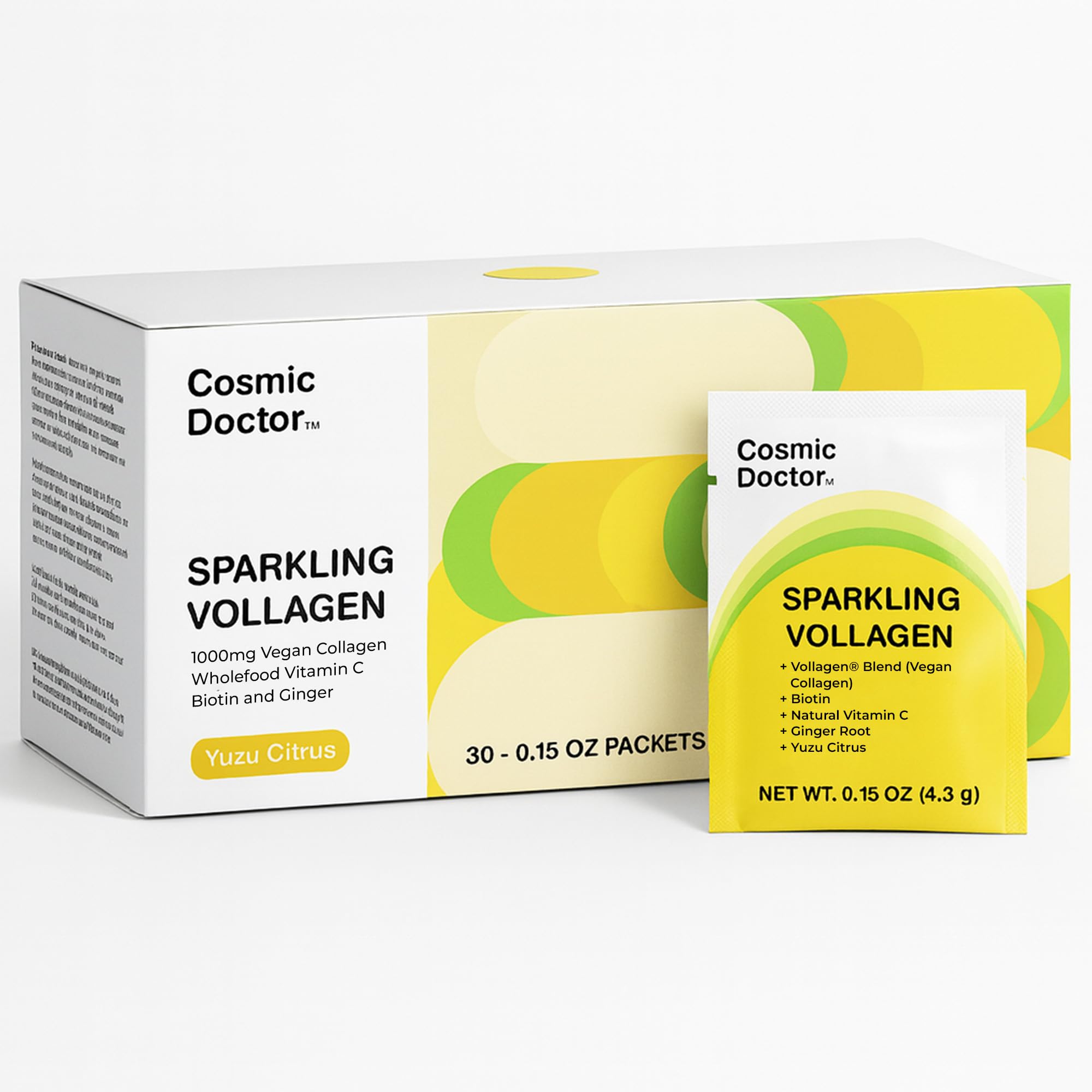 Sparkling Vollagen, 1000mg Vegan Collagen Wholefood Vitamin C, Biotin and Ginger, 30 Packets, 0.15 oz (4.3 g)