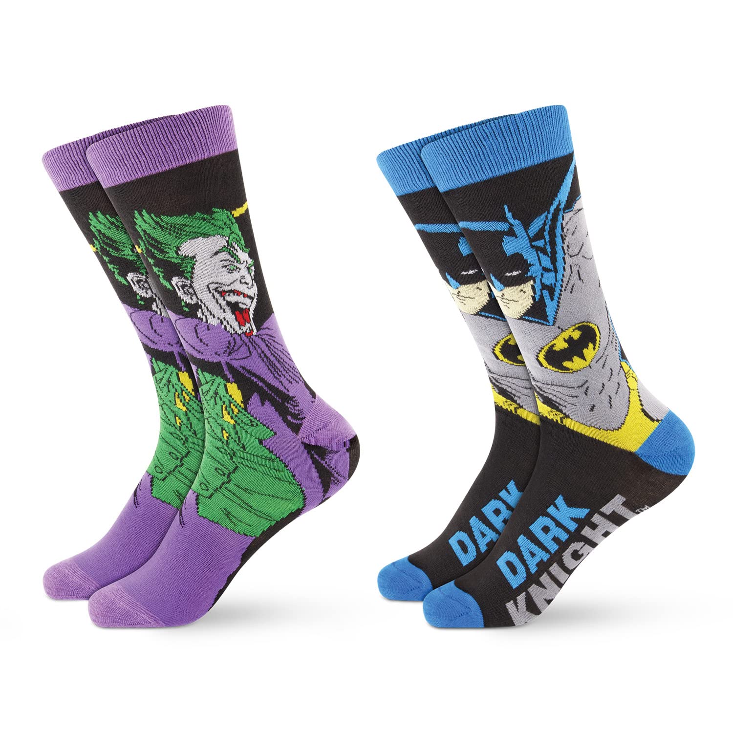 Hyp Batman and Joker Socks Mens and Womens Socks Featuring the Dark Knight and the Joker | 2 Pack Casual Crew Socks - Black, The Dark Knight, L