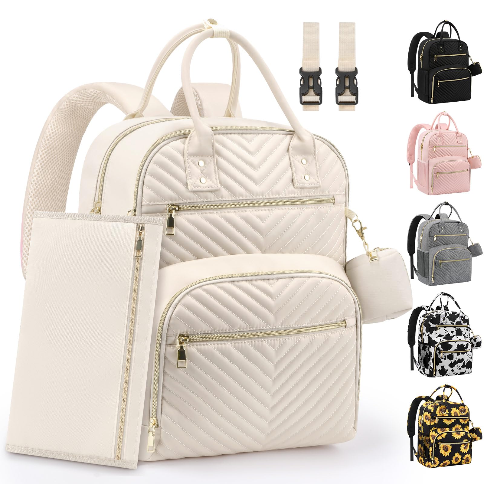 Pritent Diaper Bag Backpack,Baby Essentials Diapers Bag with Pacifier Case,Multipurpose Stylish Large Capacity Travel Backpack for Baby Girl/Boy(