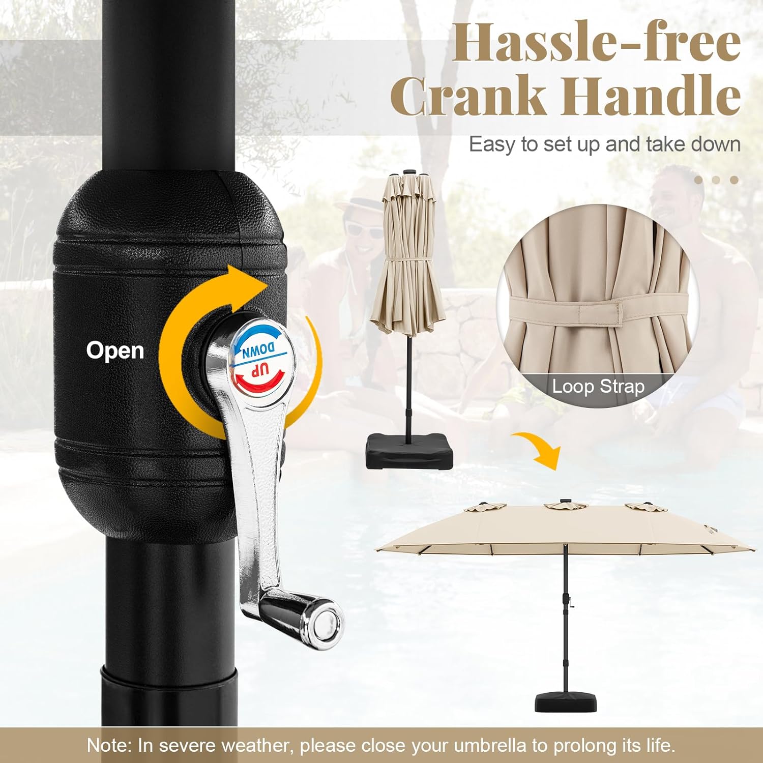 Tangkula 11 Pieces Patio Dining Set with 15 ft Double-Sided Patio LED Umbrella (Base Included), Outdoor Rattan Furniture Set with 8 Armchairs, 1 Rectangular Acacia Wood Dining Table