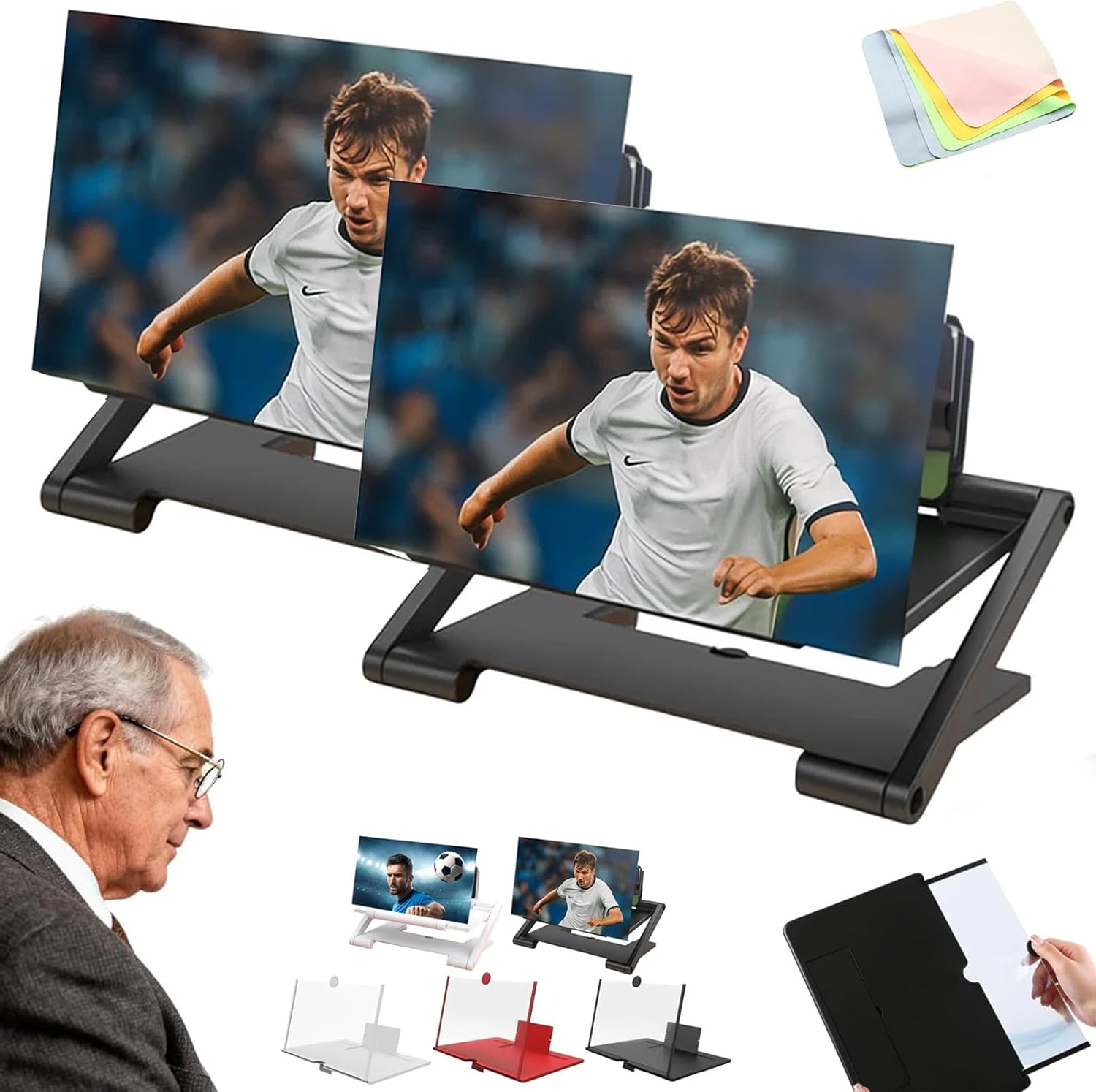 2026 New Screen Magnifier for Cell Phone, 3D HD Mobile Phone Magnifier Projector Screen, Pull-Out Mobile Phones Screens Magnifying Stand for Phones Watching Videos Playing (Black-pro*2)