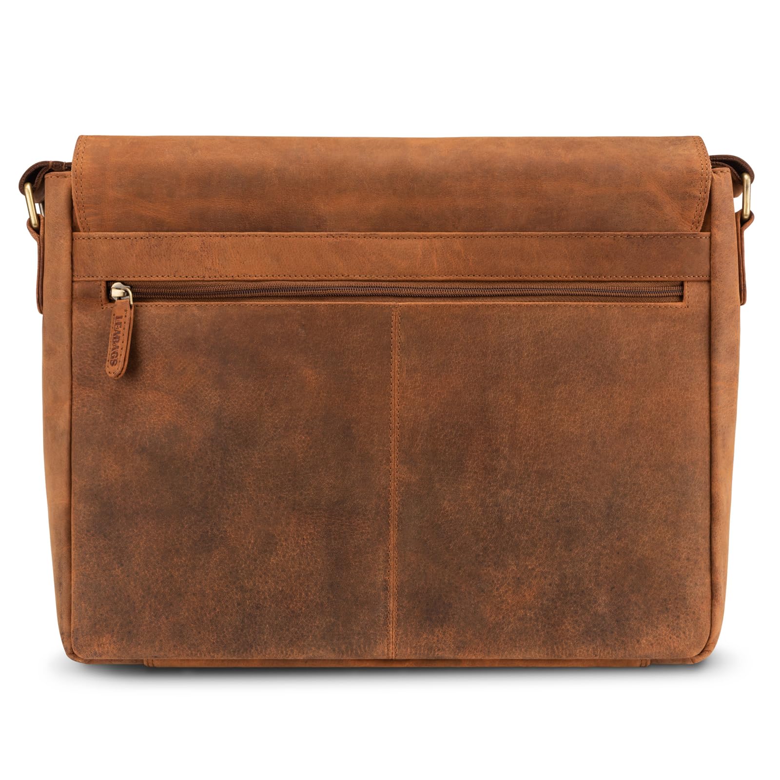 LEABAGS Bolso para Hombres y Mujeres | Bolsa de Portátil 15" | Cuero Genuino | Bolso Bandolera con Correa para el Hombro | Bolsa Mensajera | Bolsa de Trabajo | Bolsa de Maestro