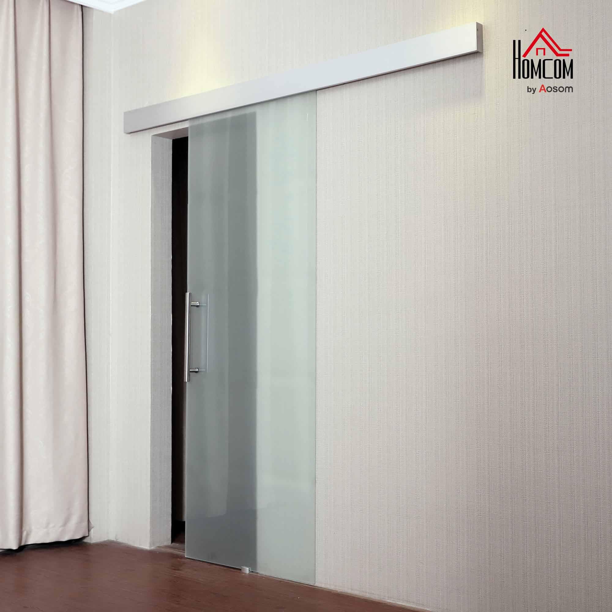 HOMCOM Puerta Corredera 102,5x205 cm Puerta Corrediza de Cristal con Riel Silenciosa para Sala de Estar Comedor Translúcido