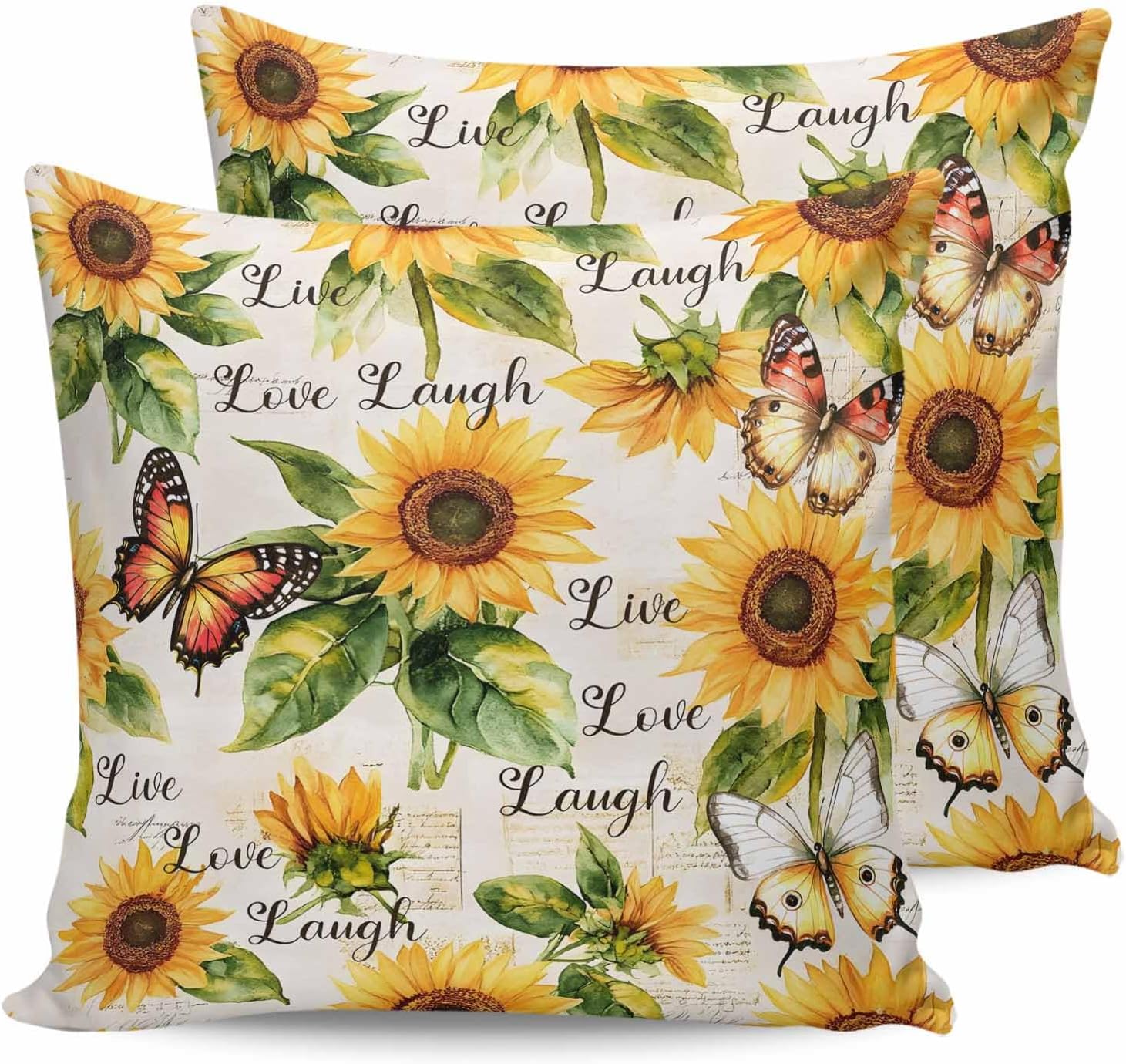 Outdoor Pillow Covers Waterproof Pillow Cases Protector Home Sweet Sunflower Pillowcase Pack of 2 Yellow Floral Bee on Farm Wood Throw Cushion Case for Pation Furniture,Couch,Living Room Sofa,20X20IN