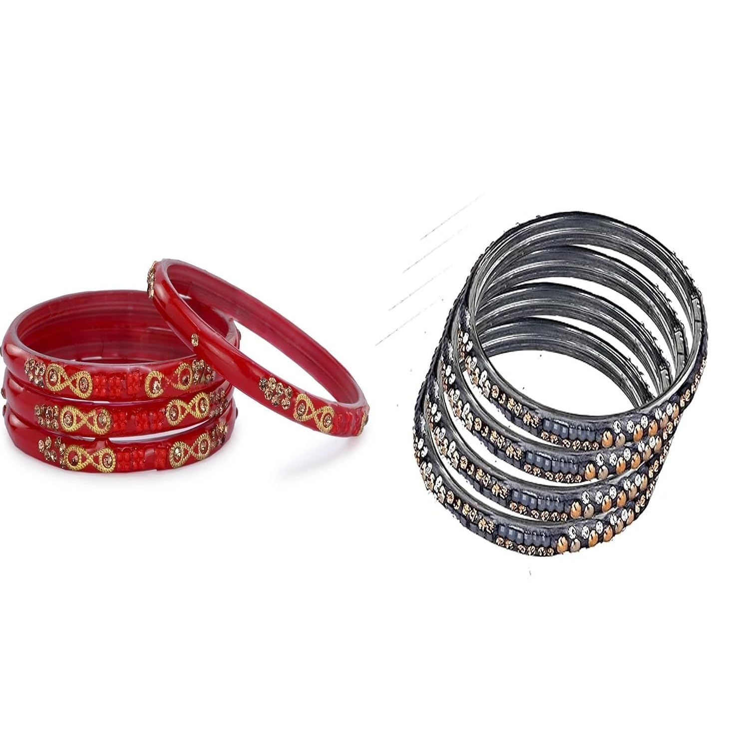 1st Time Colorful Glass Bangle Combo | Classic Chudi Set For Women & Girls | Everyday & Festive, Pack Of 8, Red, Grey - Review, Price and Buying Guide