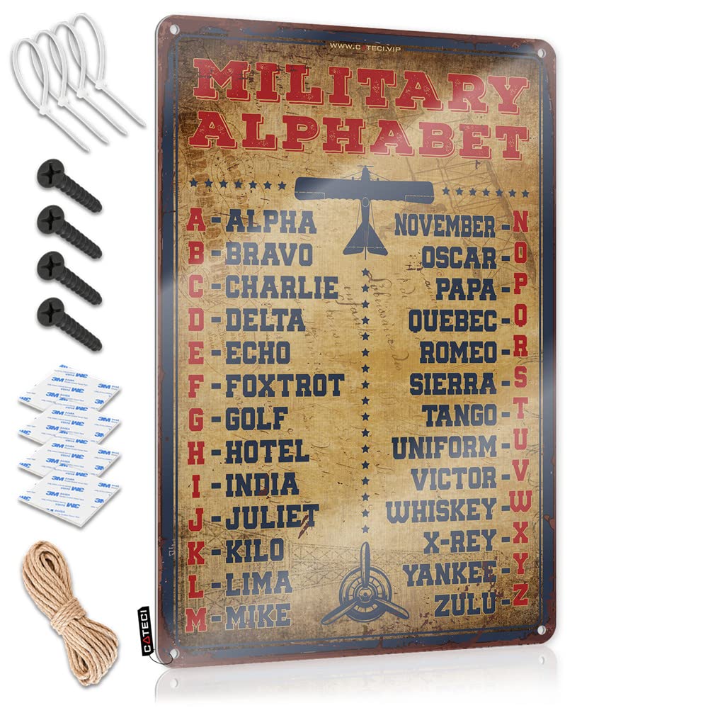 STWNVOITV Warning Tin Sign Military Alphabet Sign Beer Bar Metal Sign Retro Metal Signs(20X30CM)