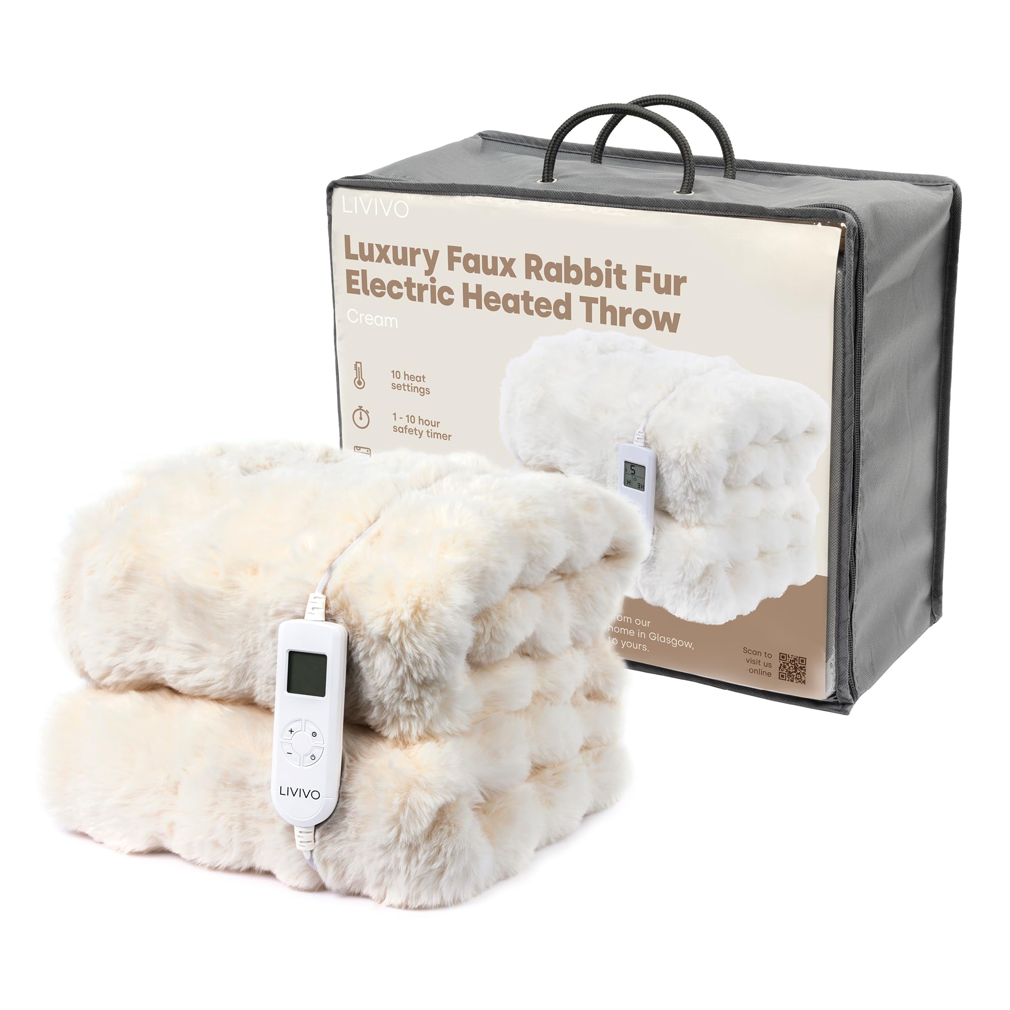 LIVIVO Faux Rabbit Fur Electric Heated Throws for Adults, 160x130cm – Plush Soft Electri...