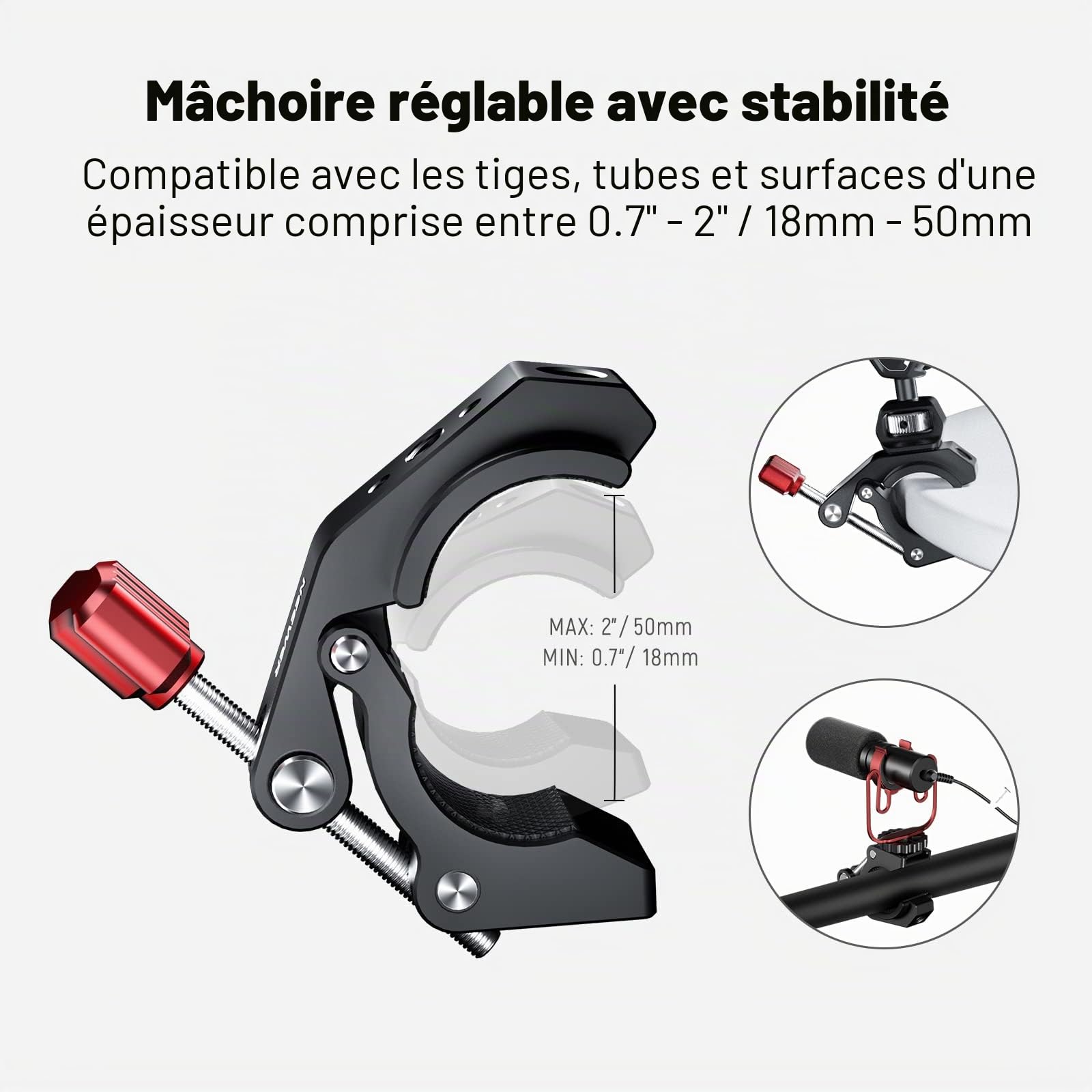 NEEWER Super Clamp Pince avec Sabot Froid et Trous filetés 1/4" 3/8", Charge Max. 4 kg, Support en Forme de Crabe pour la Plupart des Accessoires Photo, Compatible avec SmallRig Magic Arm, Rouge ST81
