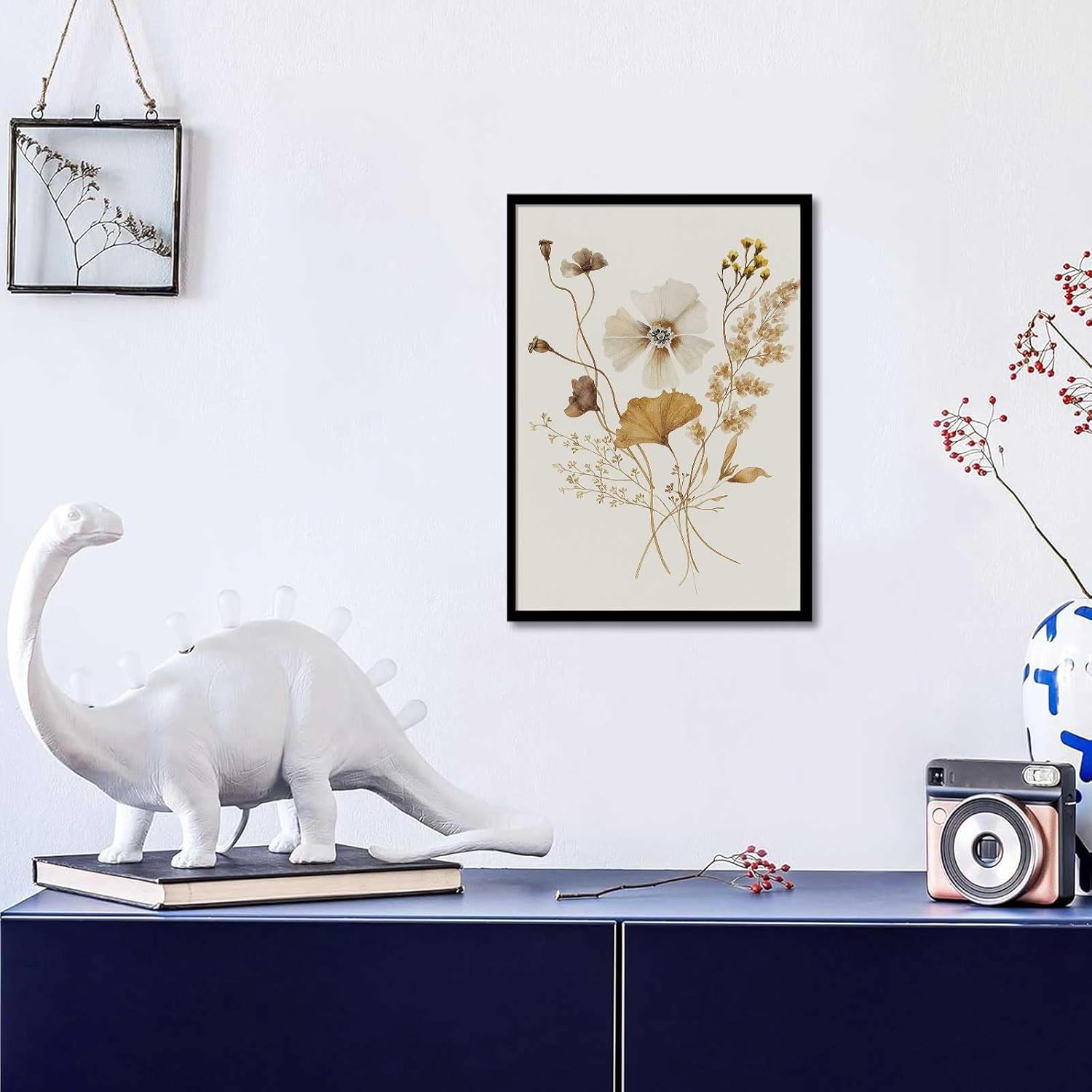 Watercolor Flowers Canvas Wall Art Neutral Botanical Decor Posters Wildflowers Bouquet Watercolor Prints For Office Living Room Bedroom Wall Decor 16x24in Framed