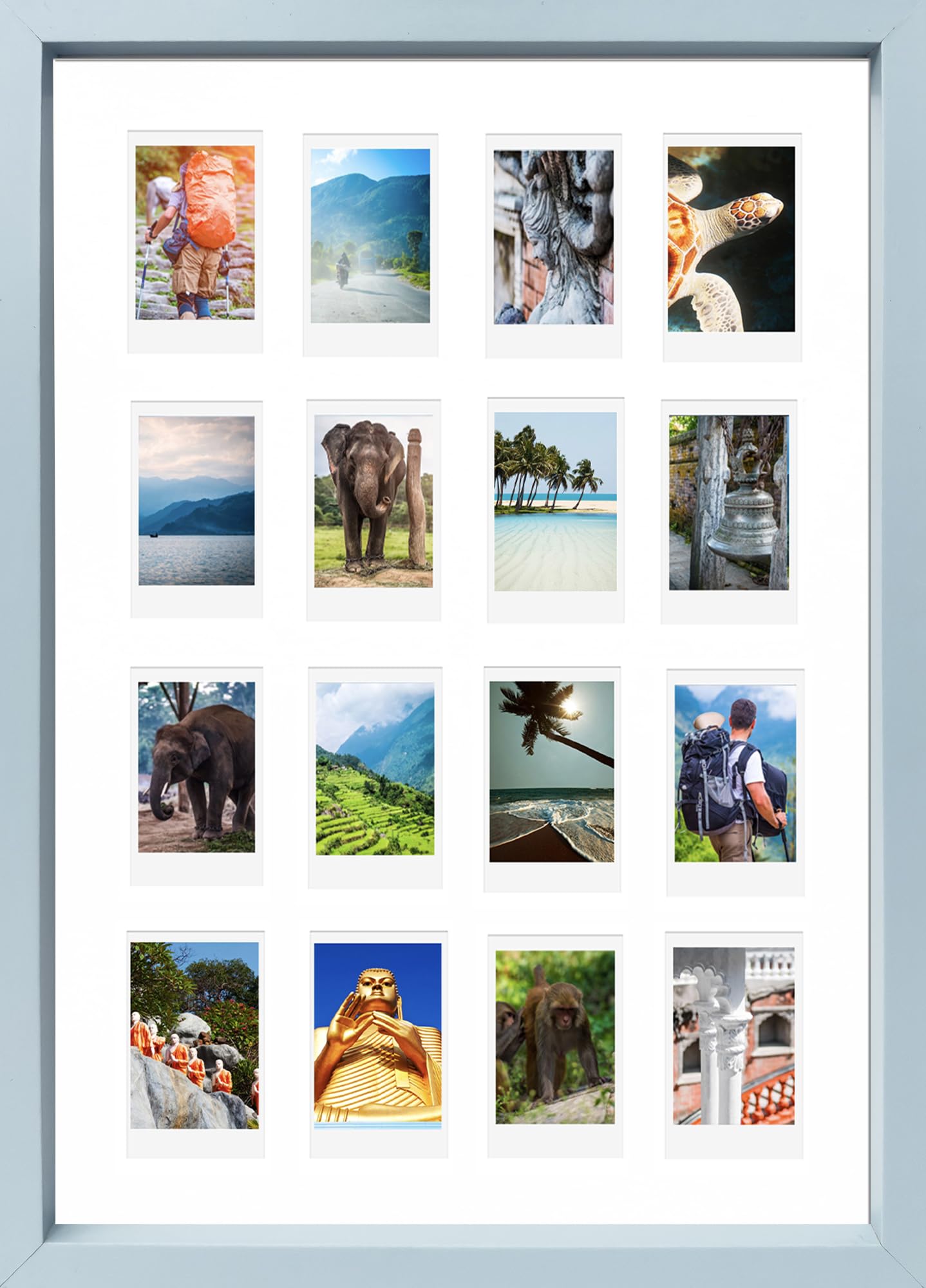 Pf+A Light Blue Real Glass Instax Mini Multi Photo Frame For 16 Photos - Blue A3 Multi Instax Mini Picture Frame