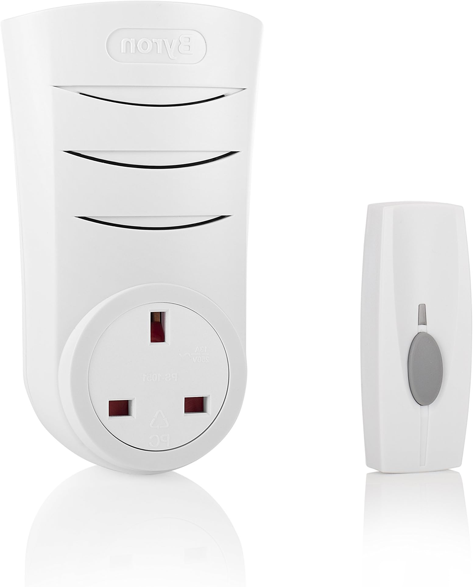 Byron Sentry BY103 Wireless Plug Through Door Chime and Bell Push, 4 Melodies, 60 m Range, 20 x 15 x 9cm