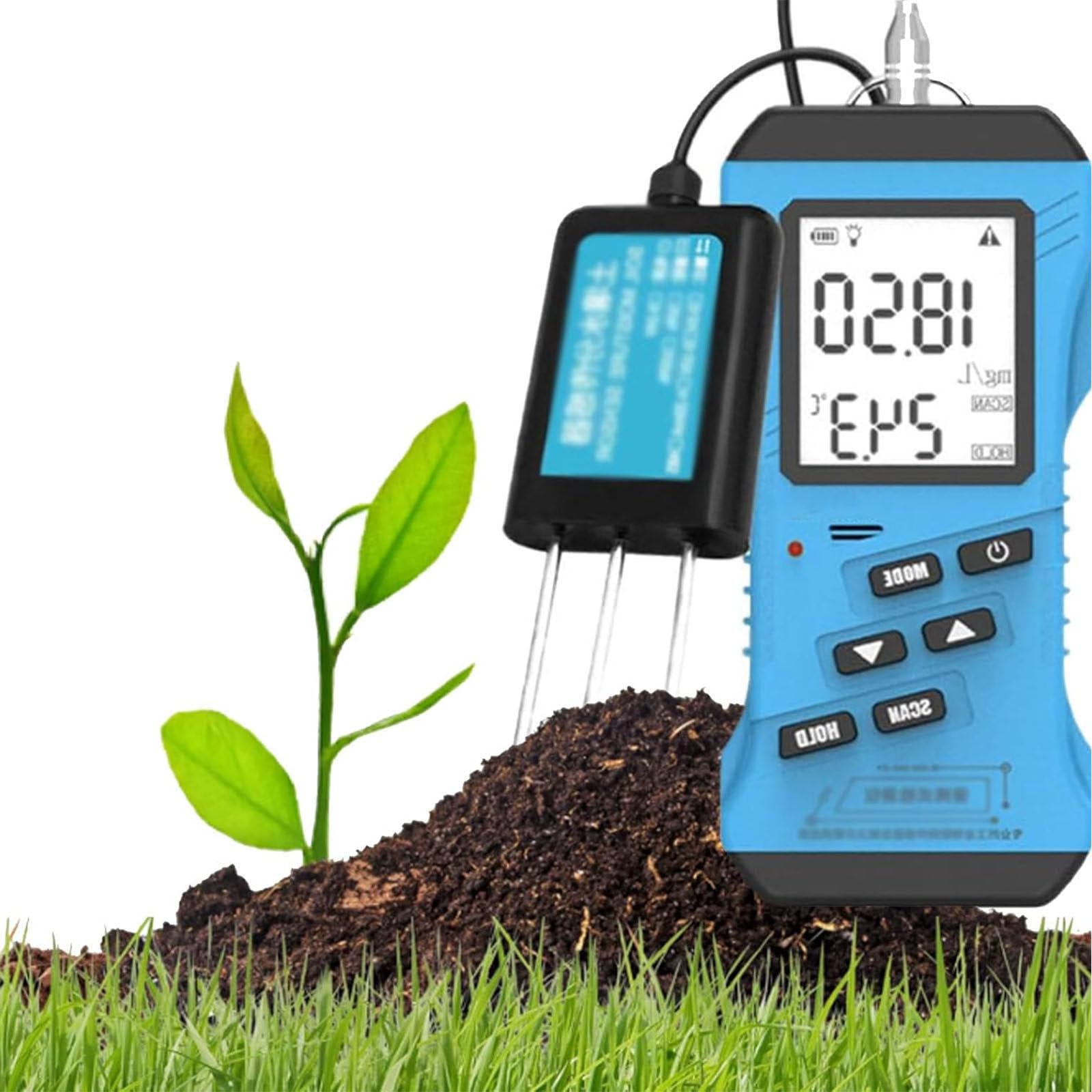Probador digital de suelo 7 en 1 con sensor NPK, medidor de pH, lector de humedad y CE, detector portátil de fertilidad del suelo para agricultura, jardinería, monitoreo ambiental
