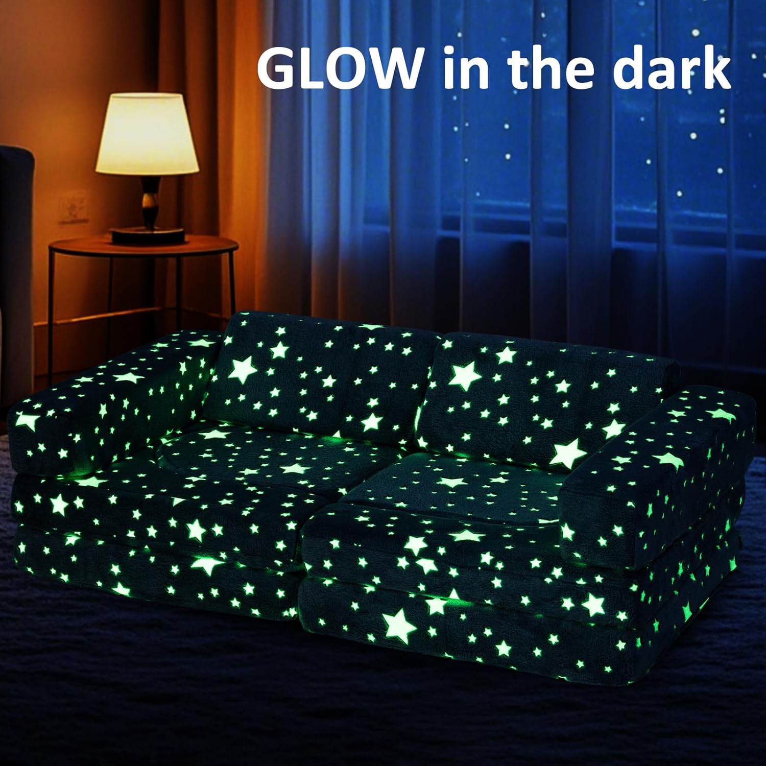 INFANS Modular Kids Play Couch, 10PCS Fluorescent Toddler Creative Sectional Fort Building Sofa for Playroom, Bedroom, Children Convertible Soft Foam Furniture Playset Floor Cushion Boys Girls