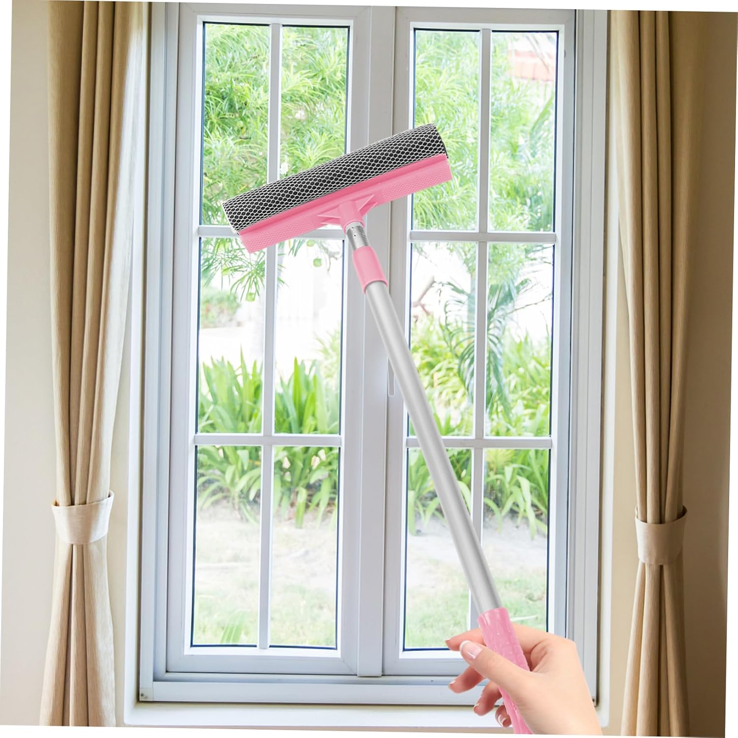 Ciieeo Extendable Dual Sided Window Scrubber with Comfortable Grip Microfiber Cleaning Tool for Home Car Windshield Bathroom Kitchen and More Long Handle