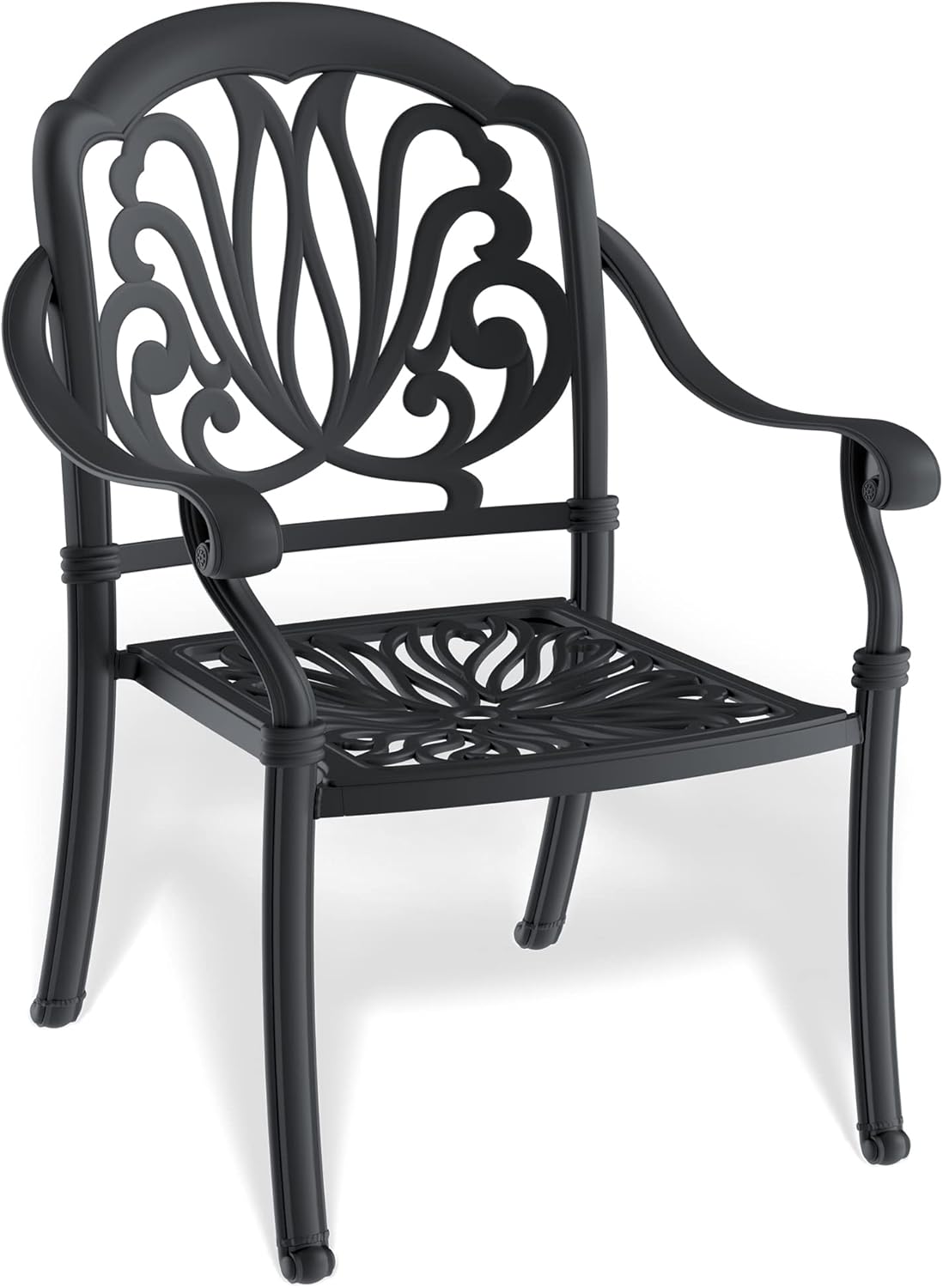 5-Piece Cast Aluminum Patio Furniture Set, Round Table with 4 Chairs, Brown Cushions