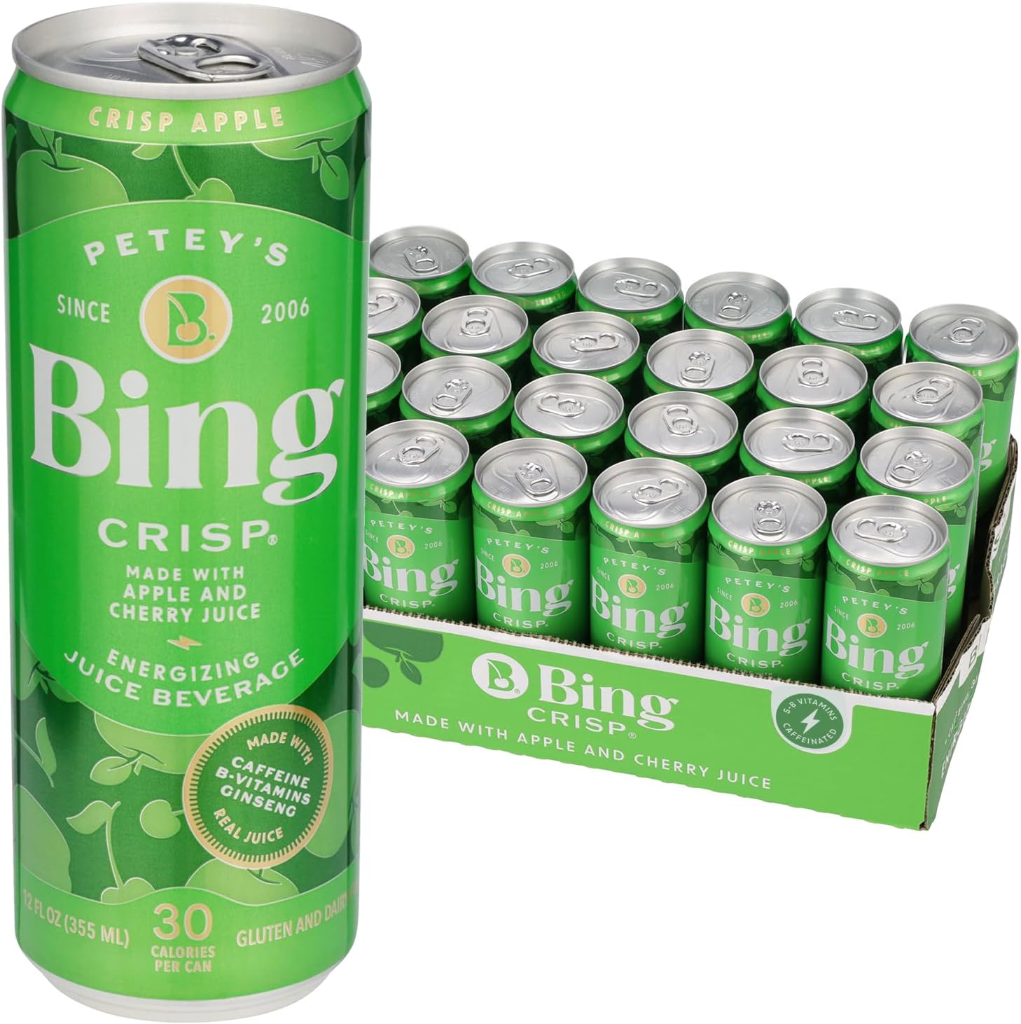 BingCRISP Energizing Juice Beverage – Apple & Cherry (12oz/24pk) – Made with REAL Juice! Only 2g added Sugar, Low Calorie; 5 B-Vitamins & Ginseng; 100mg Caffeine; Vegan, Gluten + Dairy Free. DELICIOUS