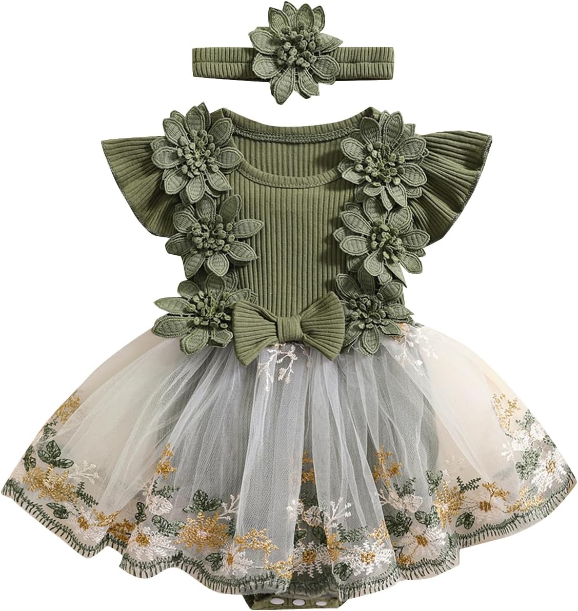 Douhoow Baby Girl Dress Romper Baby Romper Dress Flowers Embroidery Tulle Skirt Infant Girl Summer Clothes with Headband