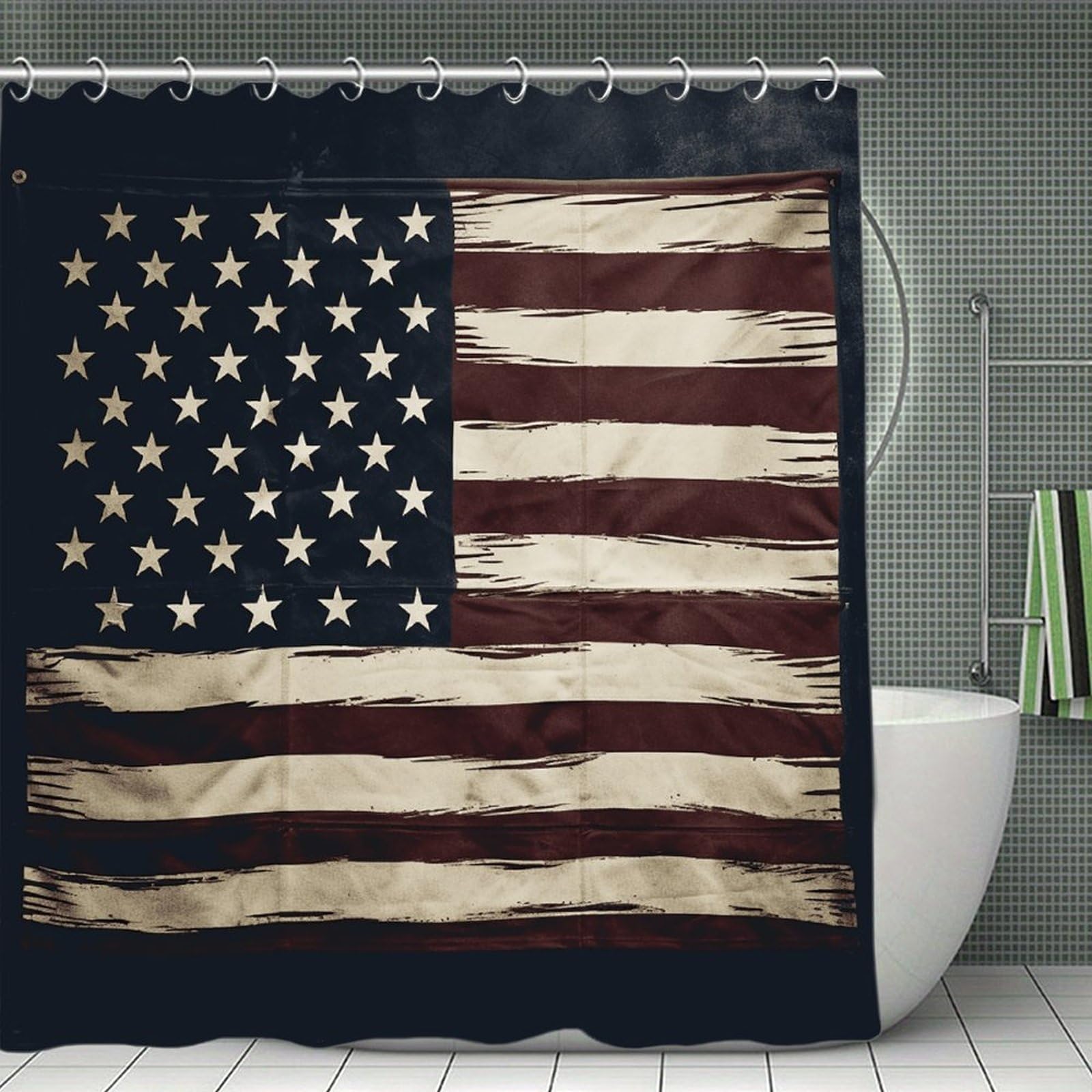 VstaDank American Flag Bath Curtain Elegant Heavy Duty Shower Curtains 70x70 in Rustic Farmhouse Cloth Shower Curtains Neutral Modern Bath Curtain for Bathroom