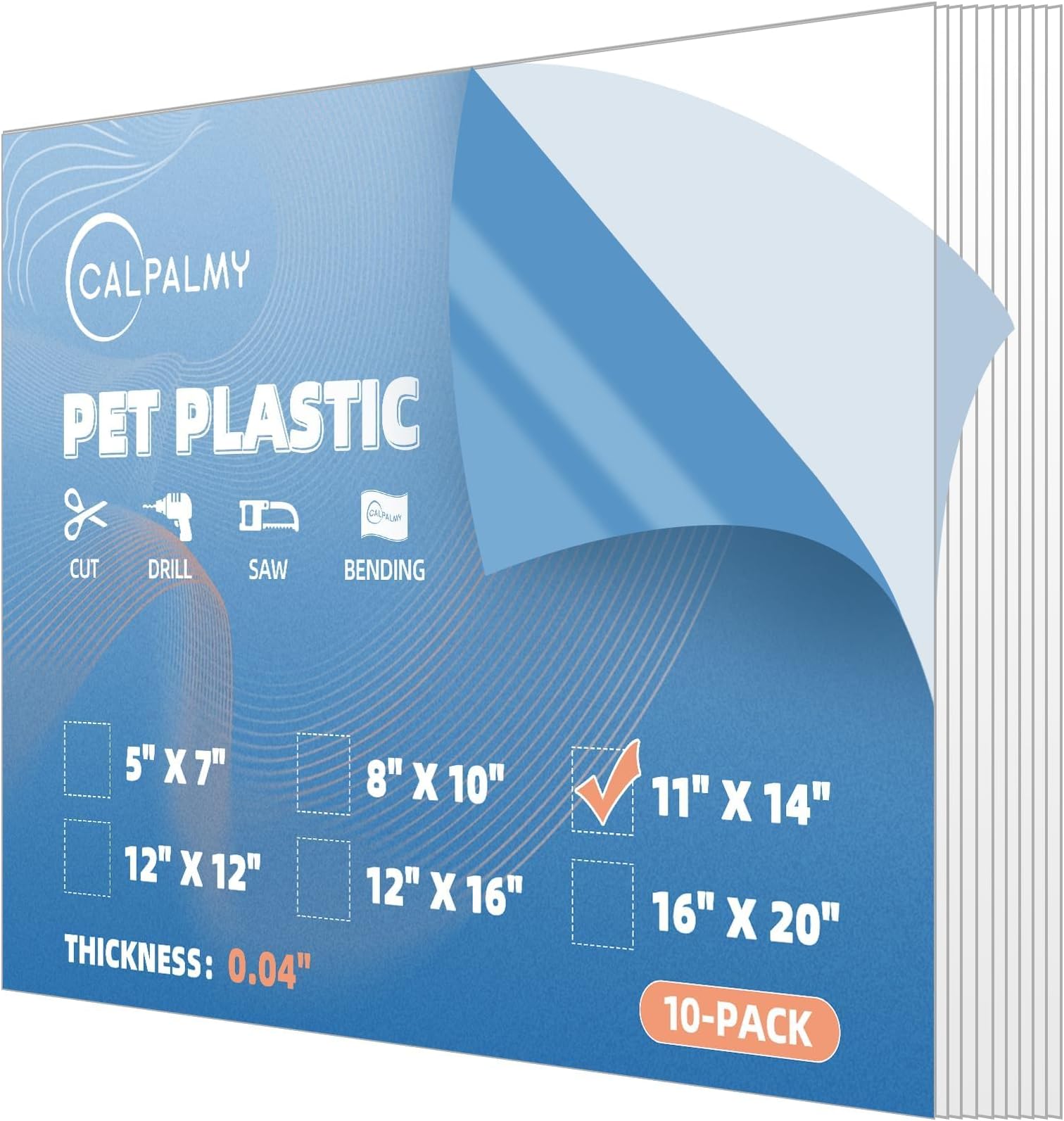 (10 Pack) PET Sheet Panels - 11" x 14" x 0.03" Clear Acrylic Sheet-Quality Shatterproof, Lightweight, and Affordable Glass Alternative Perfect for Poster Frames, Counter Barriers, and Pet Barriers