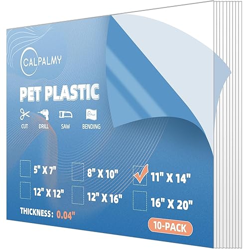 CALPALMY 10-Pack 11x14 Clear PET Plastic Sheets, 0.04" Thick Flexible Transparent Panels, Shatter-Resistant Plexiglass Alternative for Picture Frames, Signs, Displays, Crafts & DIY Projects