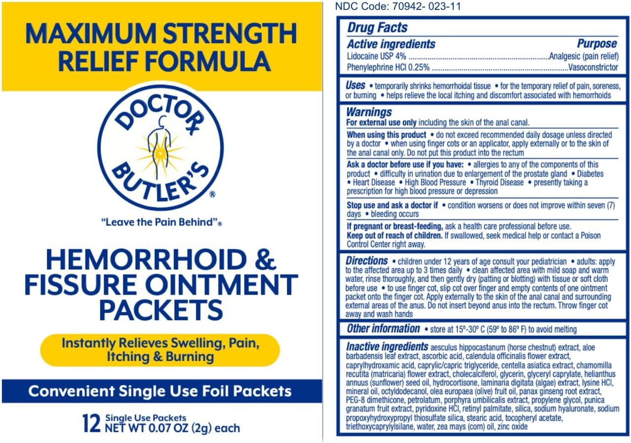 Doctor Butler's Maximum Strength Hemorrhoid & Fissure Ointment 12 to-Go Packets - Instant Pain Relief Hemorrhoid Treatment with Lidocaine, Internal & External Itching, Burning and Swelling Relief