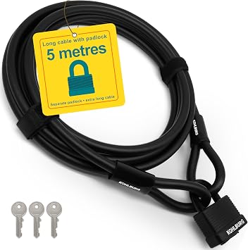 KOHLBURG Bike Cable Lock 16ft Long [Easy-Click Closure, 3 Keys] Key Lock
