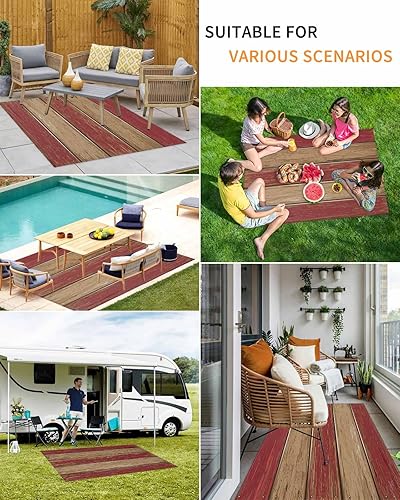Miniatura 5 de Outdoor Rugs for Patio 4x6ft,Farmhouse Rustic Red and Brown Barn Indoor Outdoor Area Rug Floor Carpet Washable Camping Mats for Deck Backyard Porch