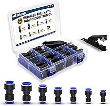 60PCS Quick Connect Reducer Fitting Kit 4 6 8 10 12 mm Reducing Push to Link Pneumatic Connector with 1PCS Tube Cutter