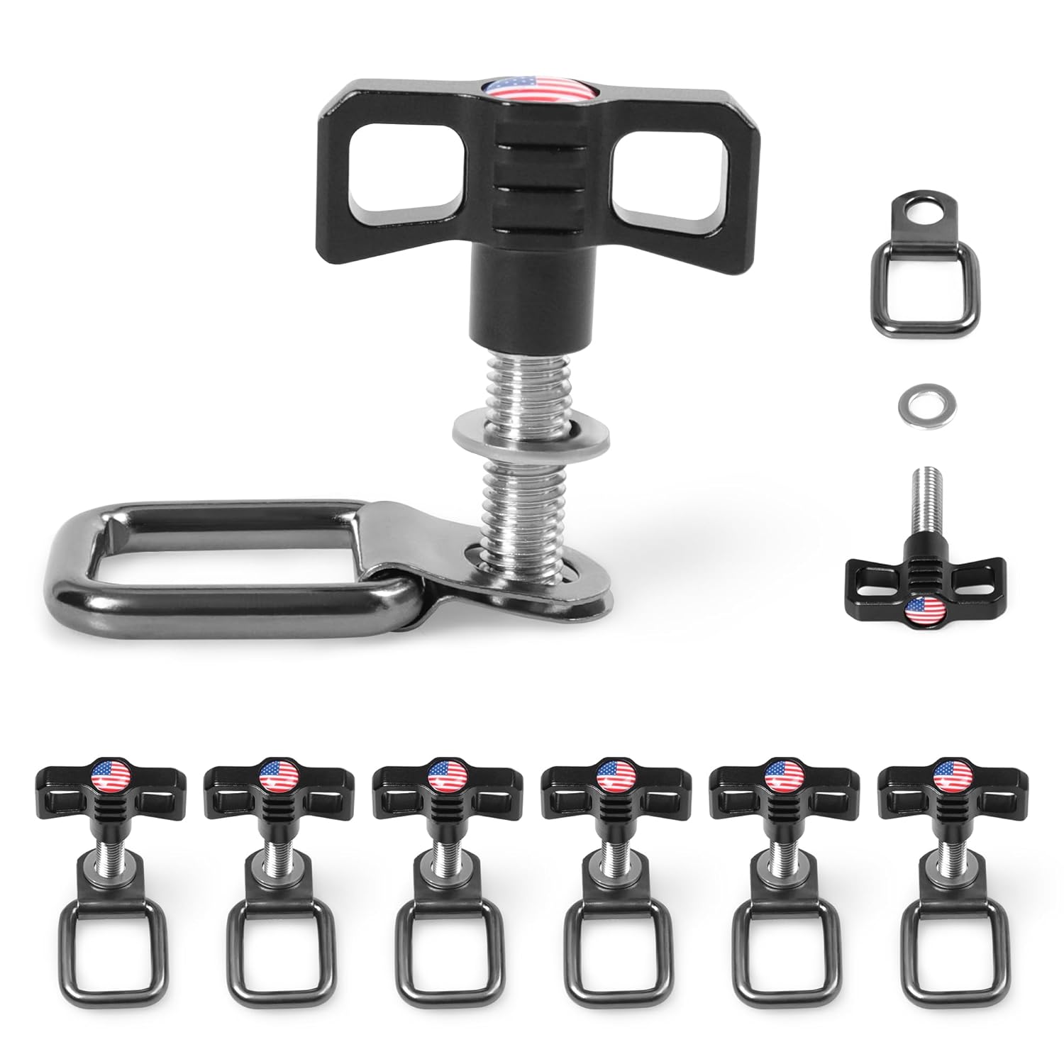 Hardtop Quick Release Boltsx Compatible with 1997-2025 Jeep Wrangler TJ JK JL 4xe Gladiator JT & 2021+ Ford Bronco Hardtop Quick Release Bolts, 6PCS, Flag