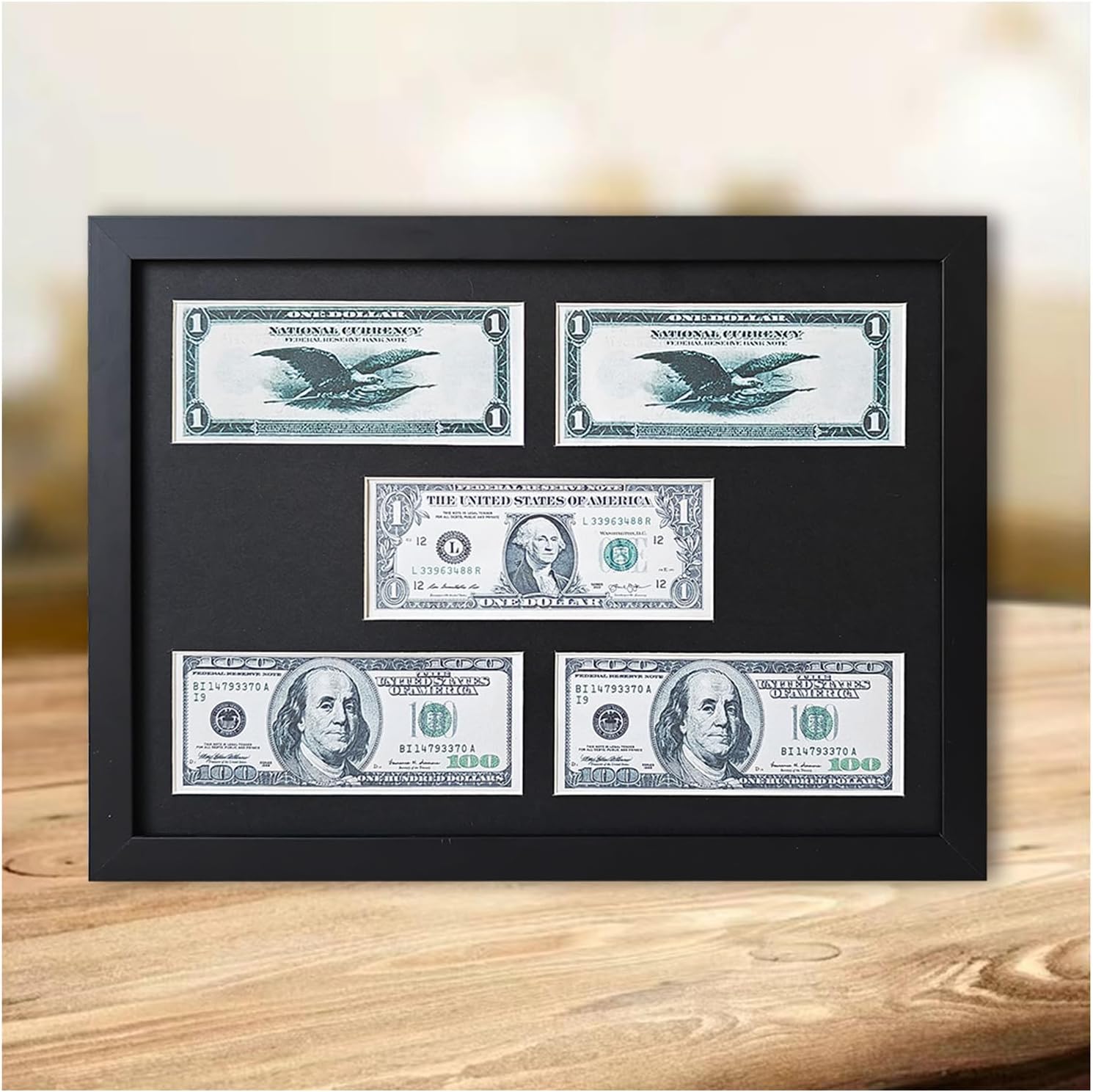 Multi Picture Frame,5 Dollar Bill Frame,Dollar Bill Holder,First Dollar Bill Picture Frame with Black Mator Holds10x14 Business License (No Mat),Tabletop/Hanging Easel Stand.