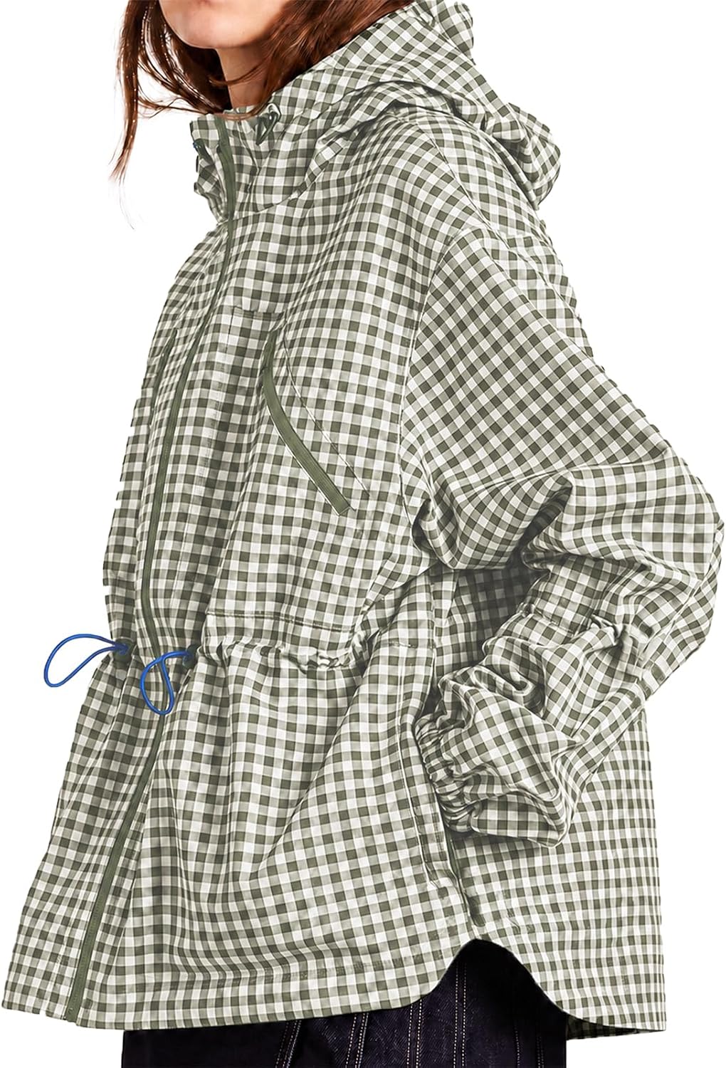  Womens Rain Jacket Waterproof Plaid Raincoat Hooded Windbreaker thumbnail