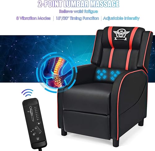 Miniatura 13 de Giantex Silla reclinable para juegos, sillas ajustables de masaje para adultos, sofá ergonómico y cómodo de cuero con reposapiés, control remoto,