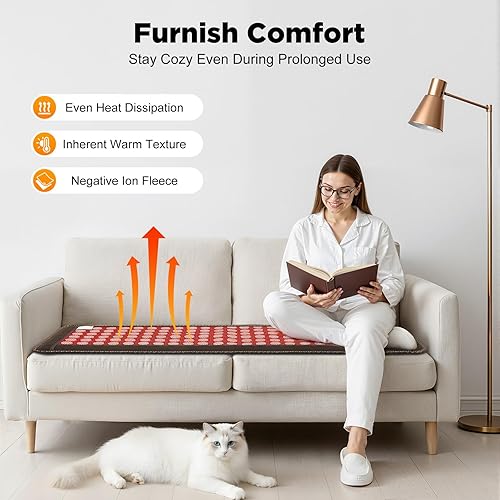 Miniatura 6 de Almohadilla térmica de infrarrojos lejanos para espalda completa, 20 x 59 pulgadas, 138 piedras de turmalina de jade natural, alfombrilla térmica