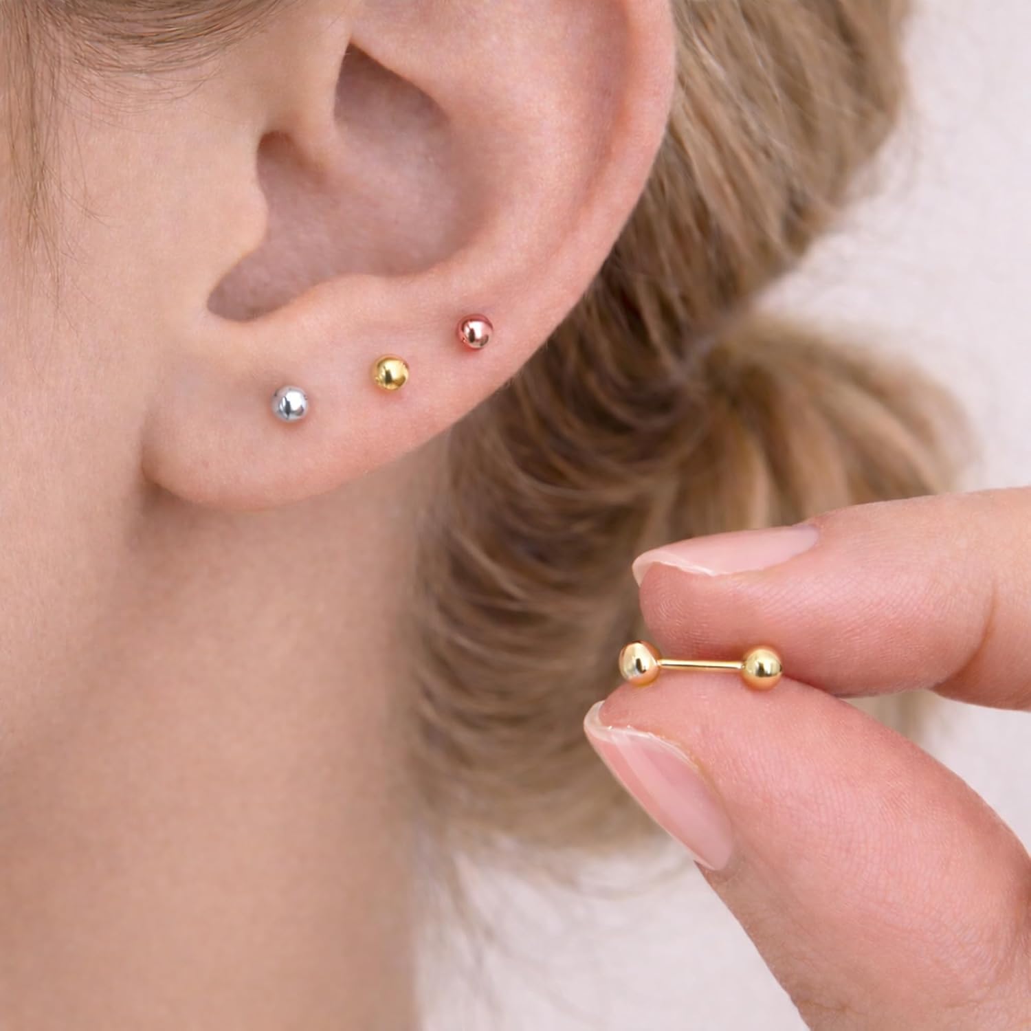 3mm Ball Stud Earrings Pair 20G Surgical Stainless Steel Tiny Screw Back Studs Sleeper Earrings Hypoallergenic Gold Silver Rose Gold Cartilage Helix Tragus Lobe Second Hole Piercing