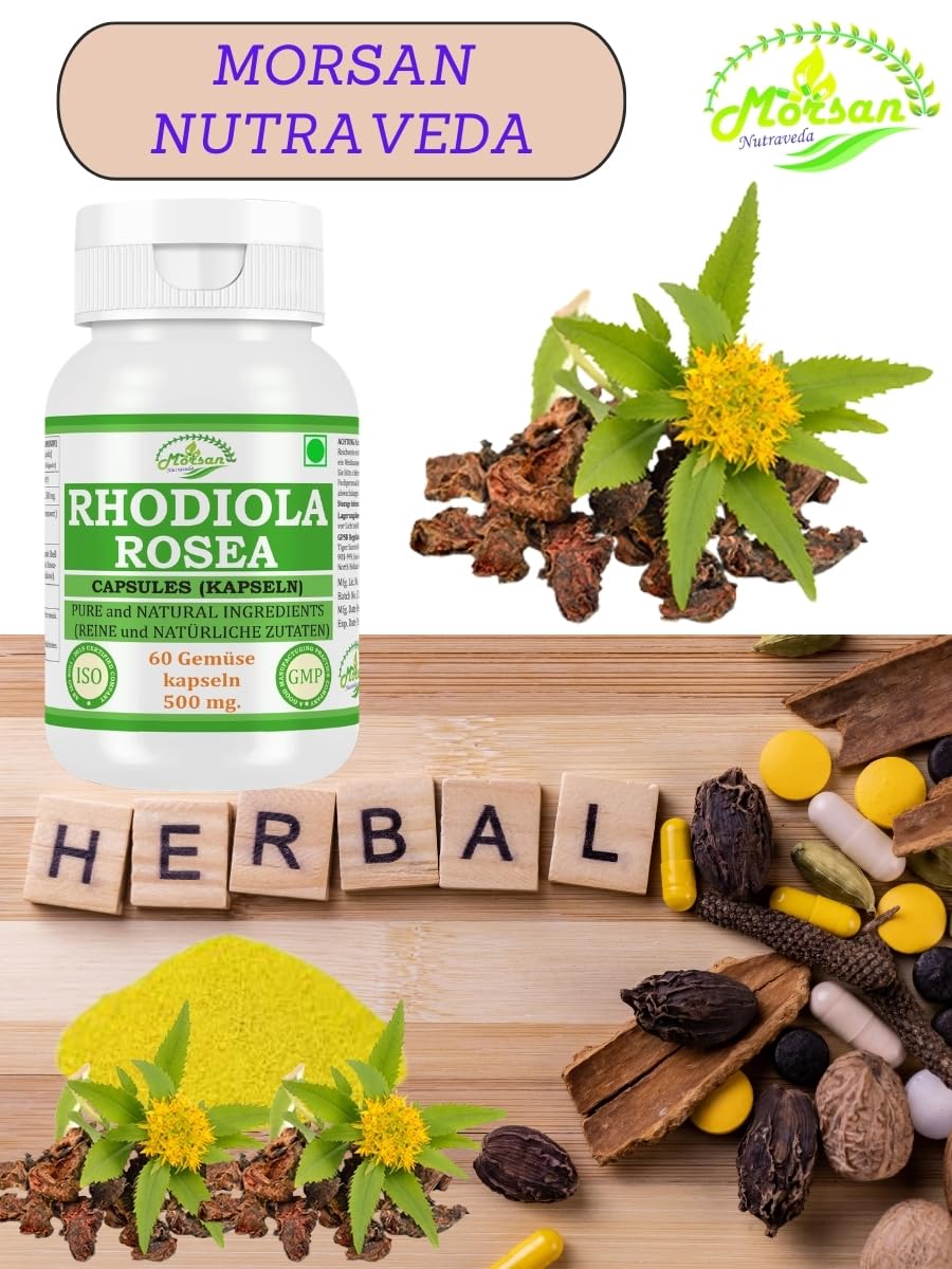 Rhodiola Rosea Kapseln, 500 mg, 60 Stück, Pflanzliche Nahrungsergänzung, Vegan, Laborgeprüft (2)