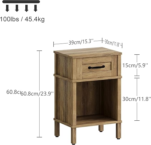 Miniatura 3 de Mesita de noche de granja con cajón, mesita de noche de madera con estante abierto, armario de noche moderno para dormitorio, mesa auxiliar pequeña,