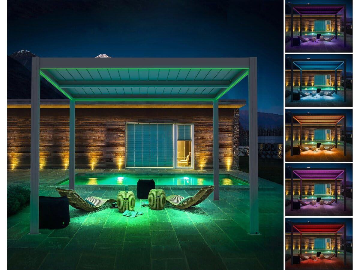 Pergola bioclimatique motorisé avec LED Windsor en Aluminium 3 x 4 - Gris