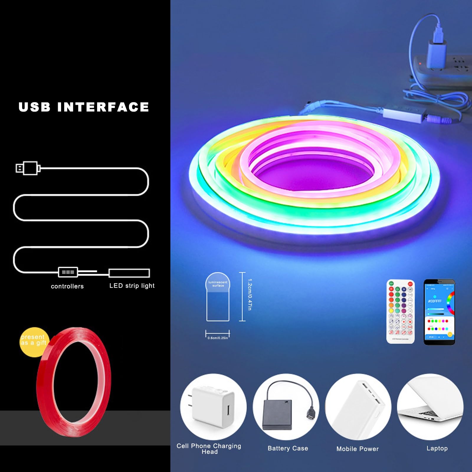 Avec Télécommande Lumières LED Pour TV Bande De Lumières LED USB Multi-taille Etanche Couleur Et Taille Réglables Convient Pour Les Arrière-plans De Télévision, Les Salons, Les Chambres À Coucher(1m/3