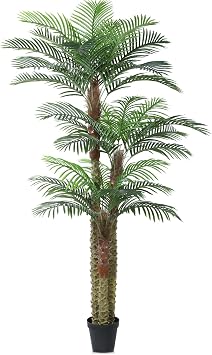 SOGUYI 8ft Artificial Golden Cane Palm Tree, UV Resistant | Tropical Large Faux Palm Plants for Outside Patio, Poolside, Lawn, Porch and Home Office Indoor Decor