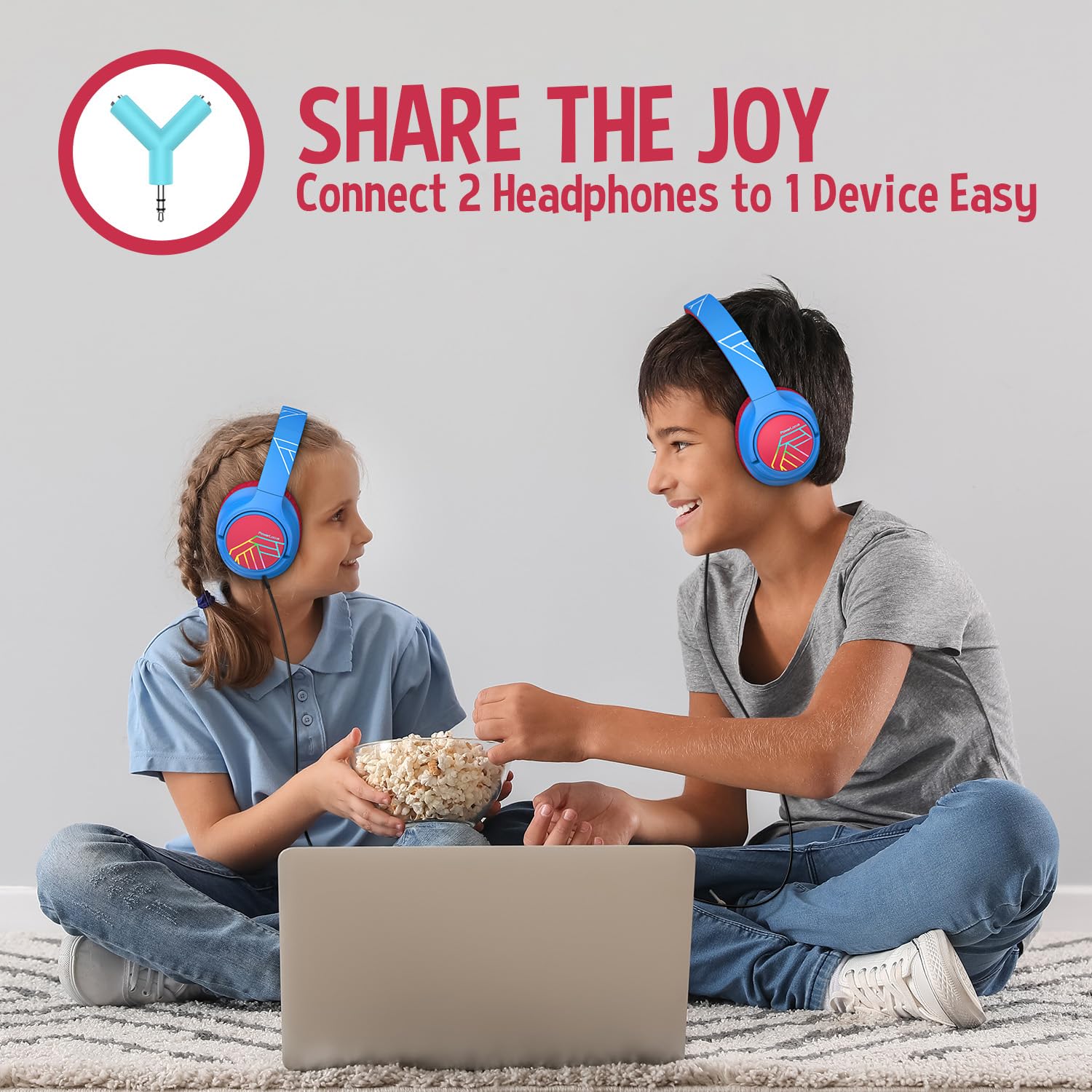 PowerLocus Bobo Bluetooth Kopfhörer Kinder, Kinderkopfhörer Over Ear mit 74/85/94dB Lautstärkebegrenzung, LED-Leuchten, Kabellos & Aux-Kabel Faltbare Kopfhörer mit Mikrofon für Handy/Tablet/Reisen