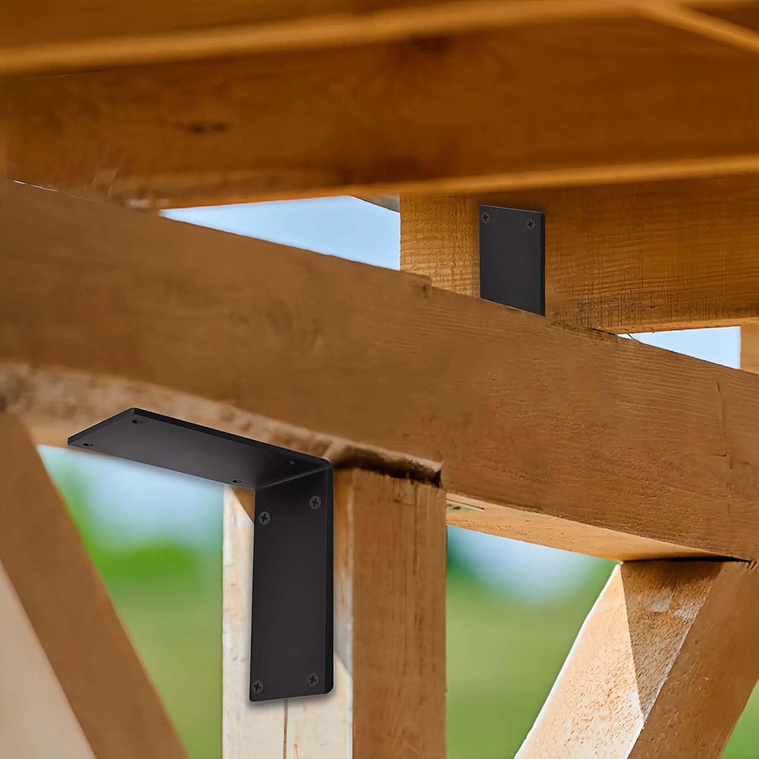 4Packs Heavy Duty Steel Corner Brackets, 90 Degree Angle Post Bracket-6"x 6" Large Connector Brace, Sturdy L Braces for Building Decorative Knee Braces, Angle Connector Support for Wood DIY Projects