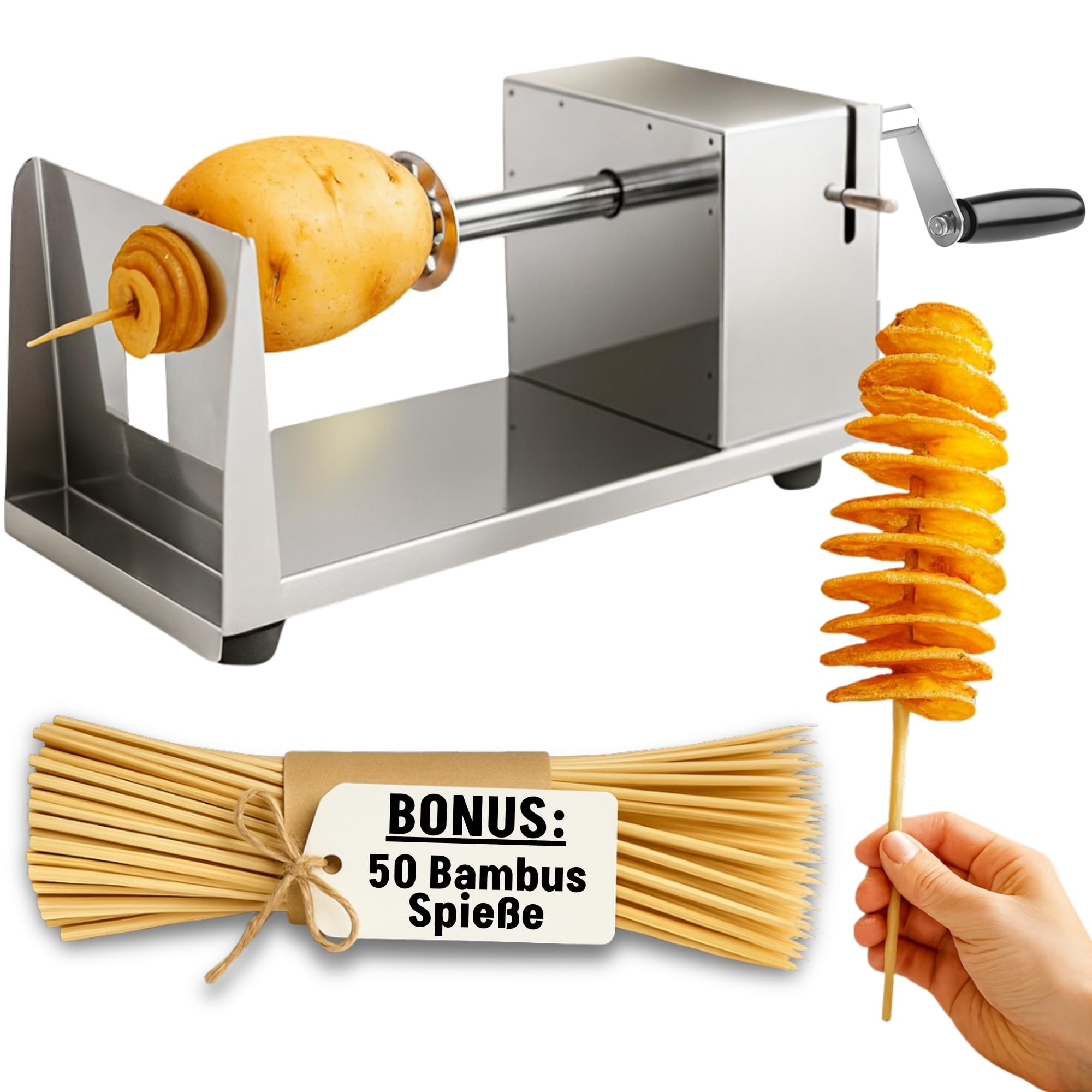 Ikigai Spiralschneider Kartoffelschneider Kartoffel Twister, Uten Gemüse Schneider aus Edelstahl für Obst, Kartoffeln,Tornado Chips, Gurken oder Karotten