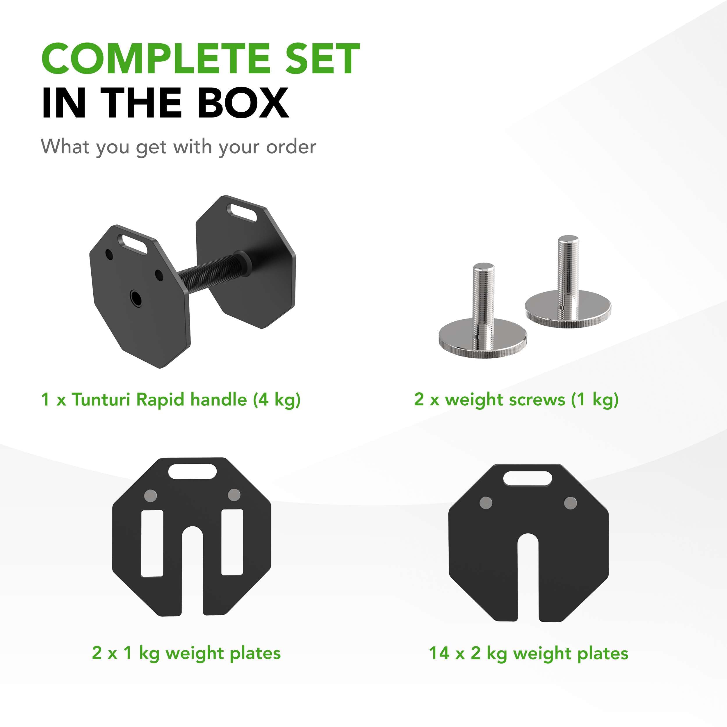 Tunturi Rapid - Mancuernas ajustables - Juego individual de 36 kg - Ajustable de 4 a 36 kg - 17 mancuernas en 1 - Juego de pesas para el hogar