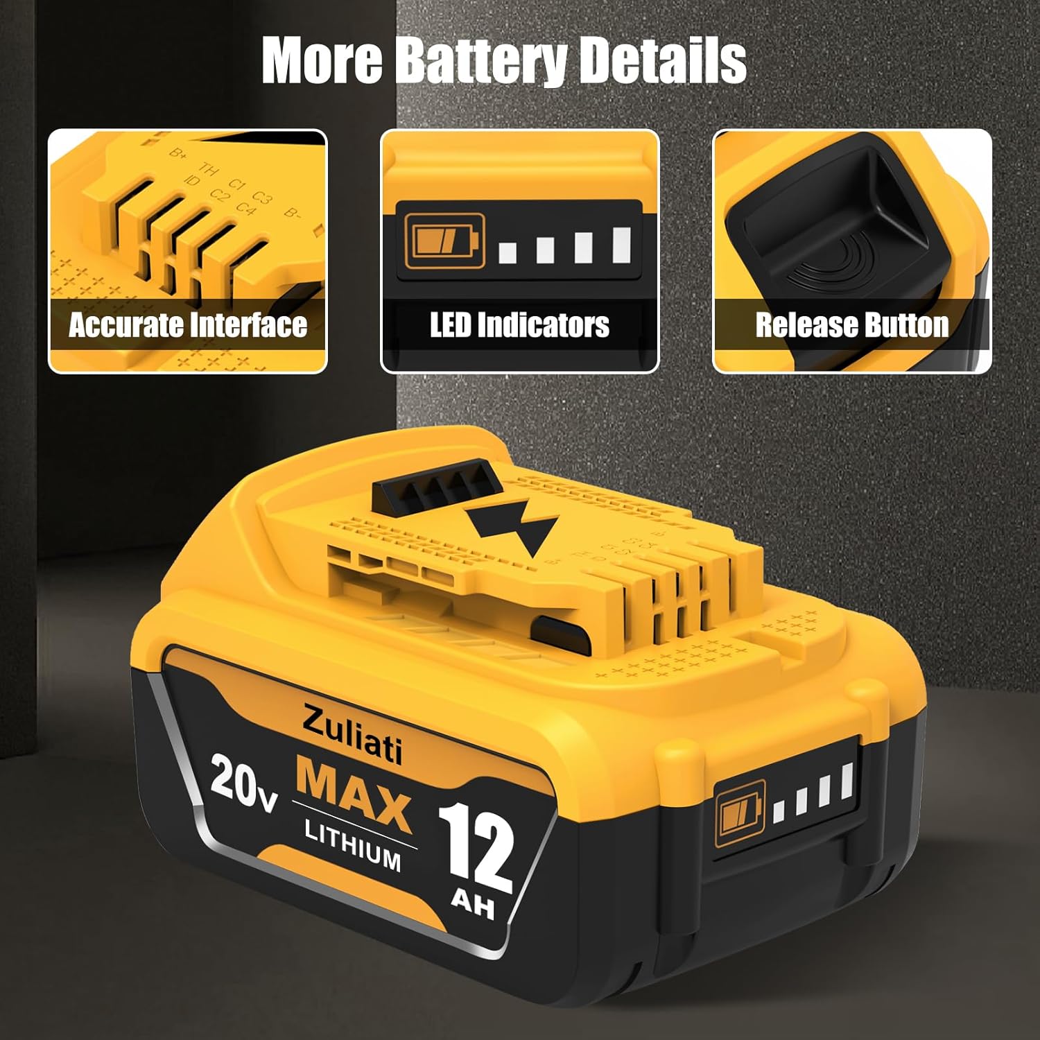 DCB206 12.0Ah Replacement for Dewalt 20V Battery DCB206-2 DCB203 DCB201 DCB204 Compatible with Dewalt 20 Volt Battery DCD985B Power Tools with LED Indicator(12.0Amps-4PC) - Image 4
